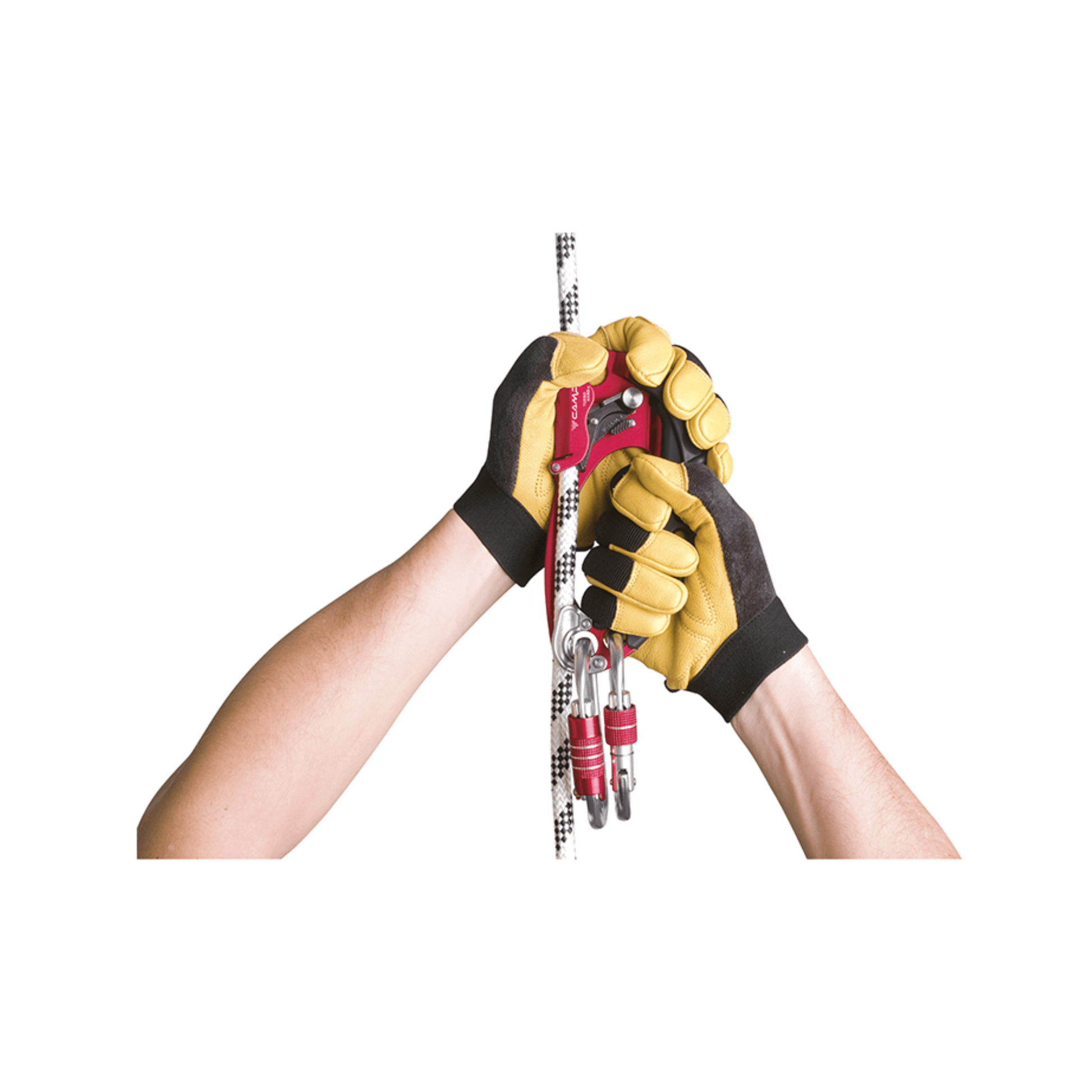 Hands using C.A.M.P. Turbohand Pro Hand Ascender for efficient rope climbing and ascending