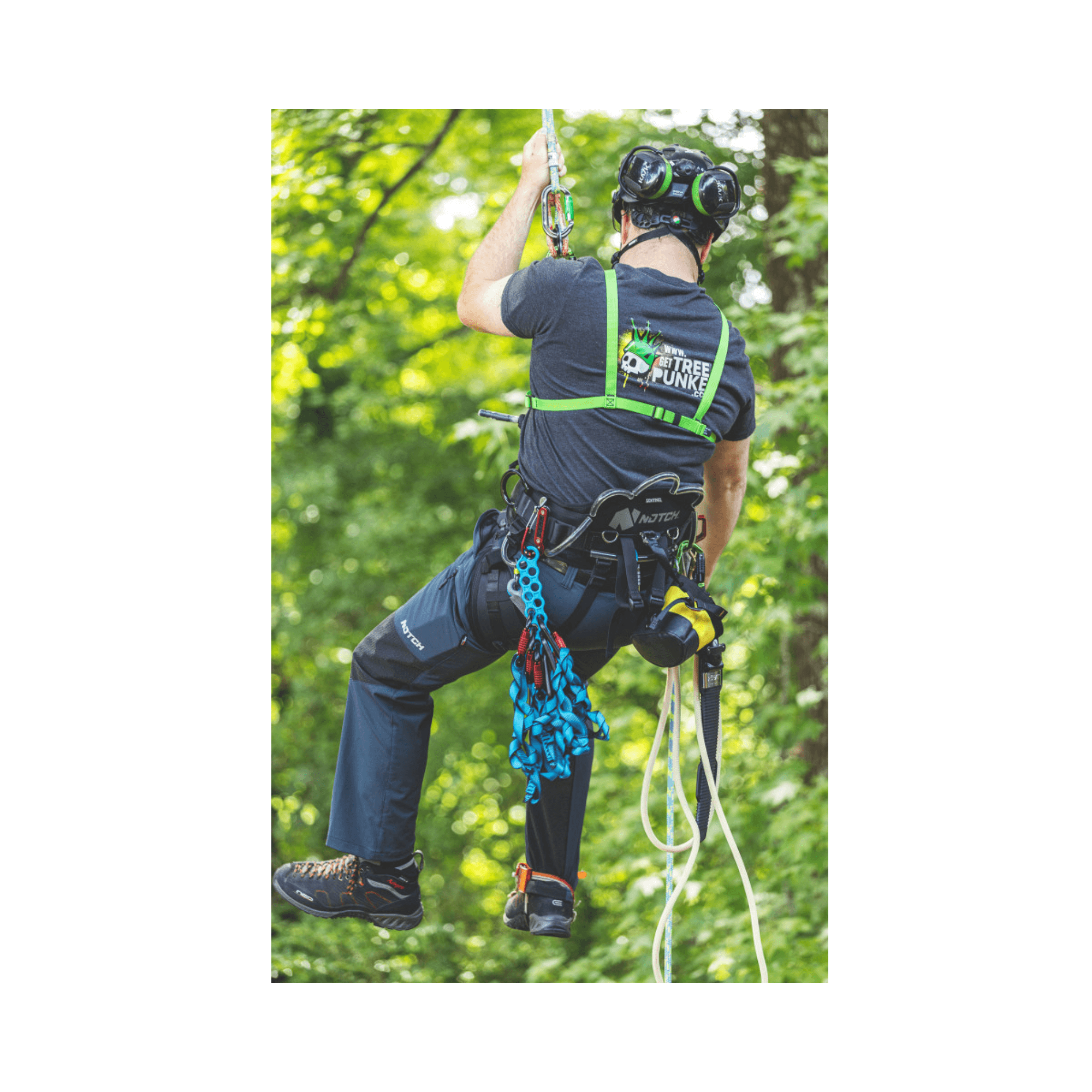 Arborist using the Notch Speedline Sling 100cm / 40" in a tree for efficient rigging.
