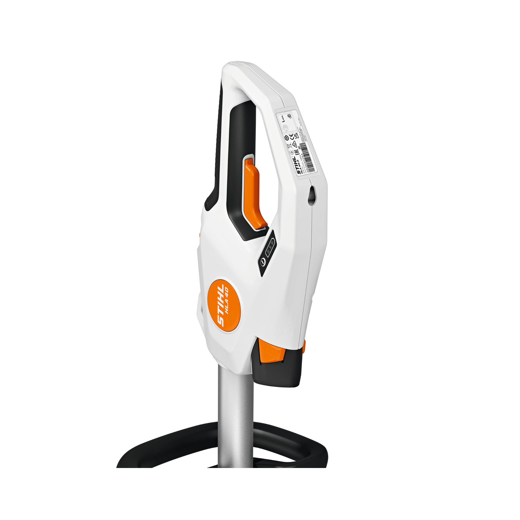 HLA 40 Cordless Telescopic Long-Reach Hedge Trimmer handle, ideal for tree surgeon and arborist tasks.