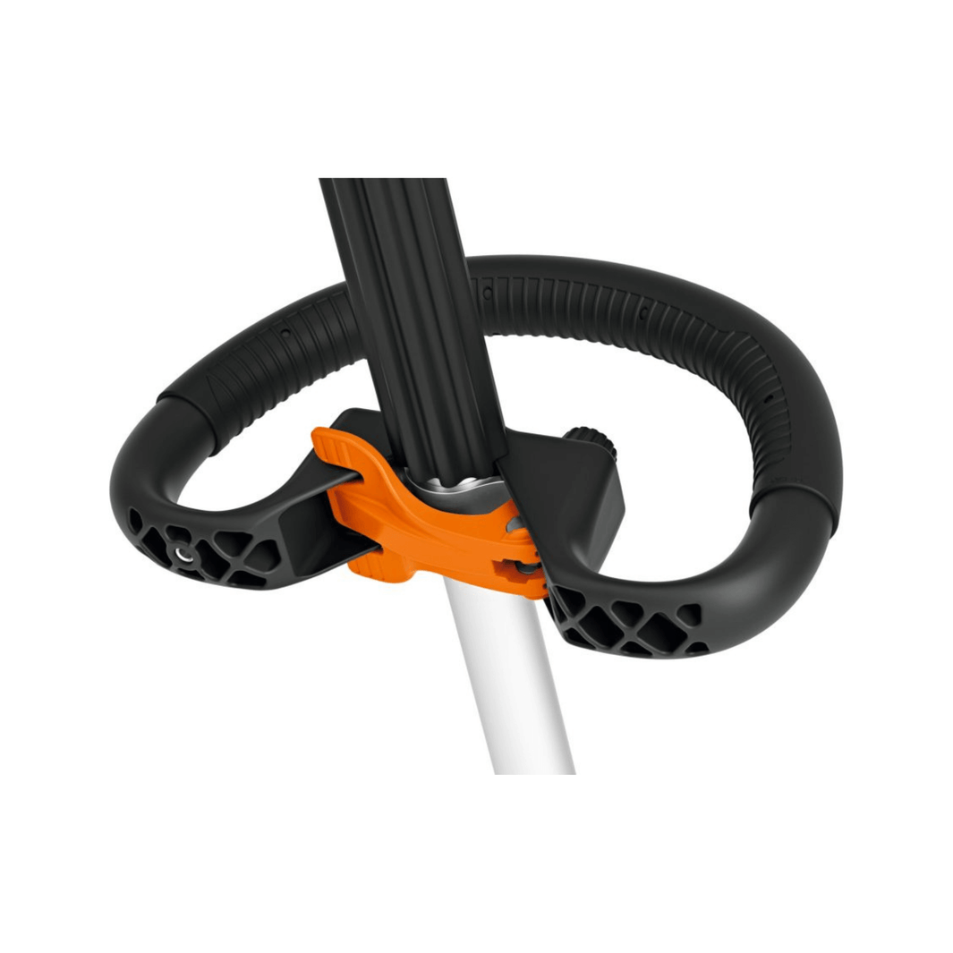 Close-up of the loop handle and controls on the FSA 80 R Cordless Trimmer, designed for easy operation and comfort.