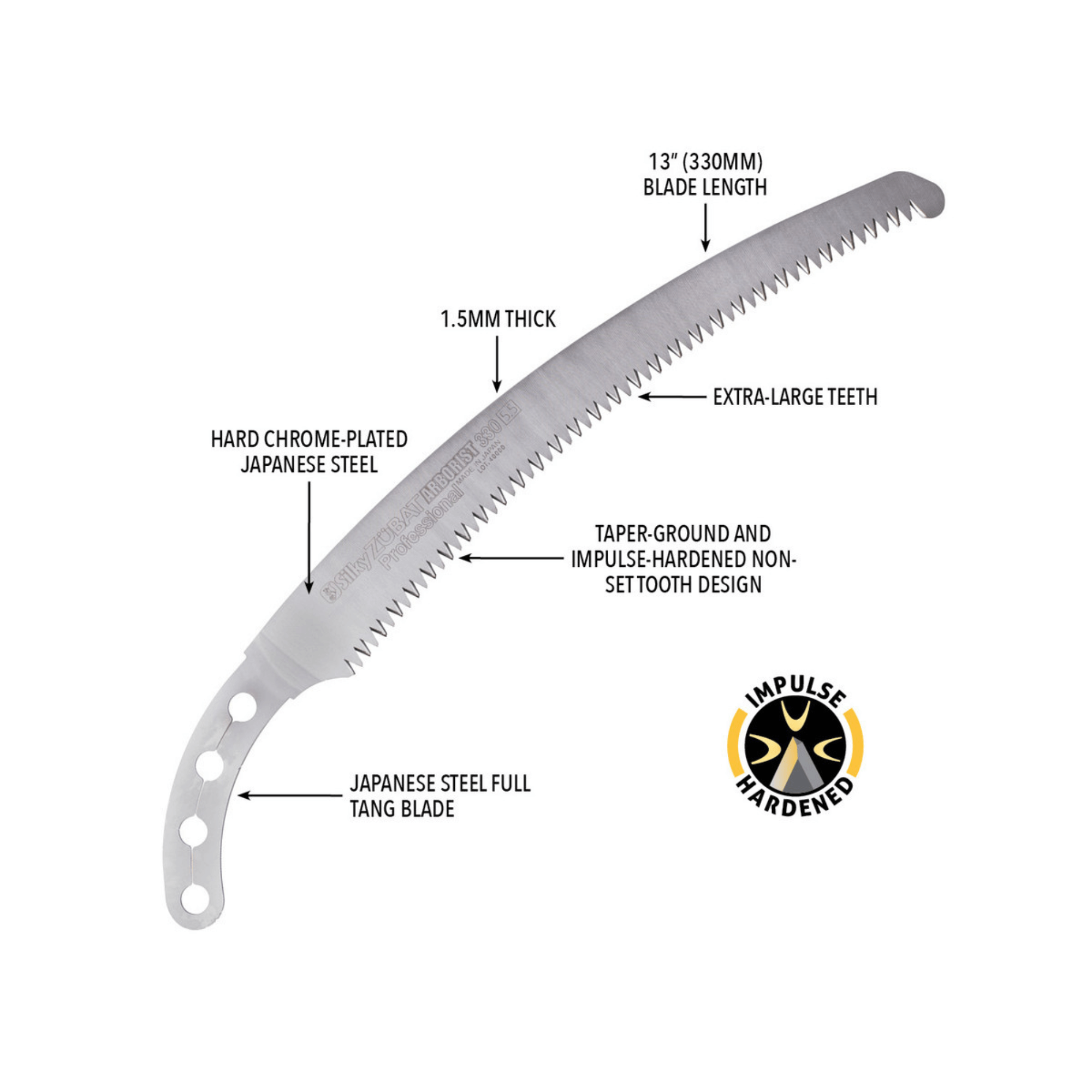 Zubat Arborist Professional Pruning Saw 330mm features extra-large teeth for effective tree surgery.