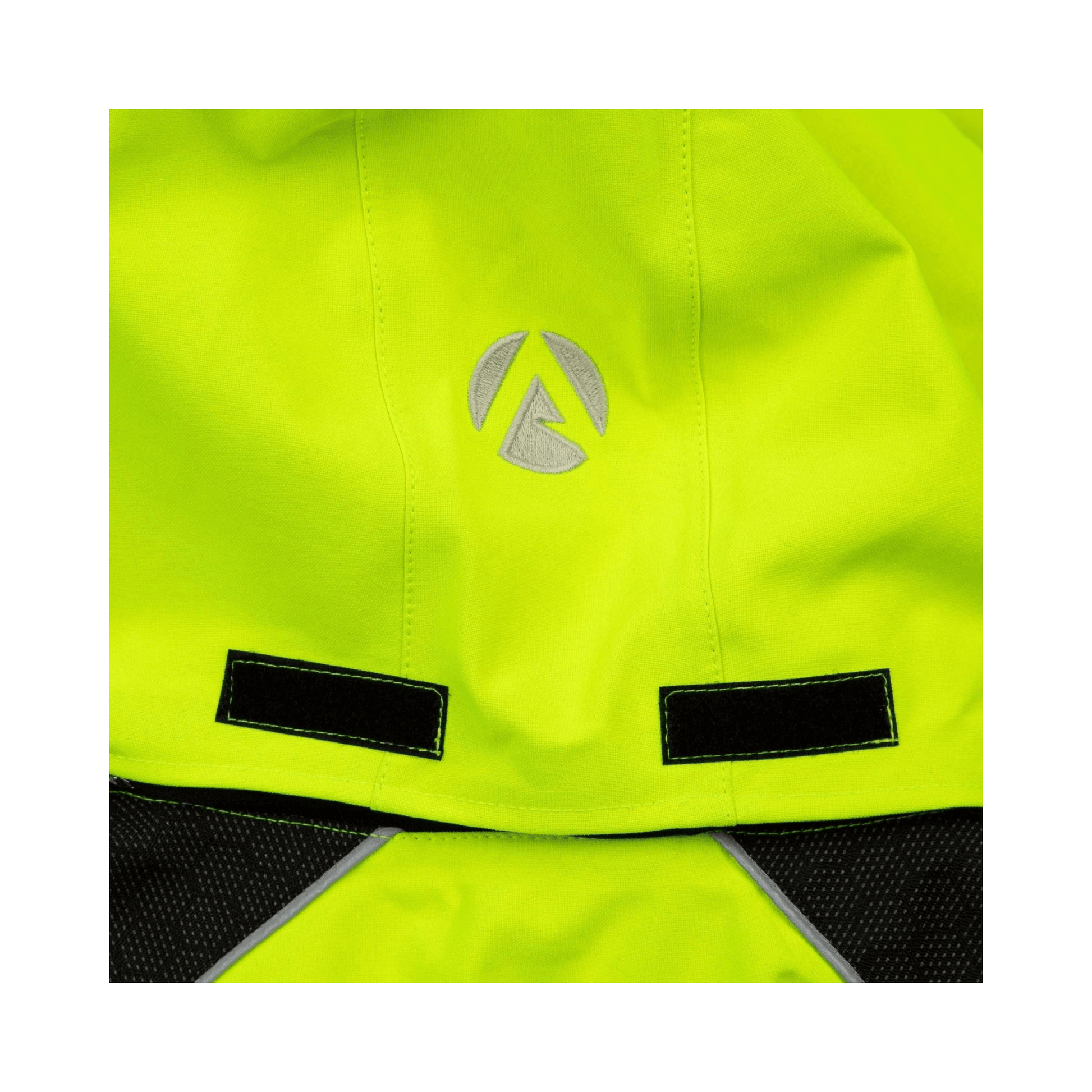 Heavy Duty Full Zip Waterproof Jacket Hi Vis Yellow back view with logo and reflective features.