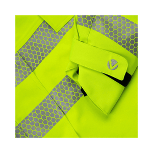 Heavy Duty BreatheDry Hi-Viz Yellow Smock close-up showcasing reflective details and fabric quality.