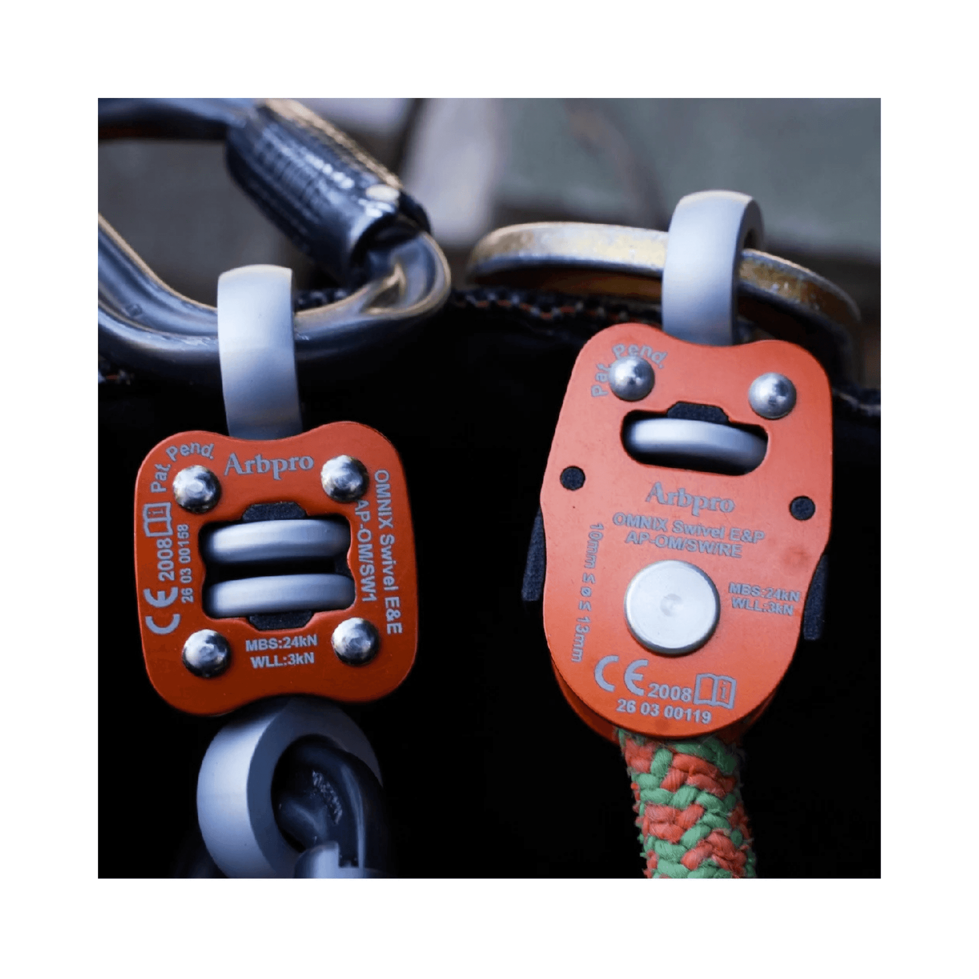 Arbpro Omnix Swivel Eye&Eye connectors showcasing non-openable swivel mechanism for arborist applications.