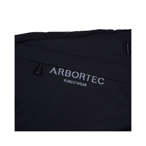 Vented Chainsaw Trousers Type A close-up showing Arbortec brand logo on lightweight cooling protection trousers.