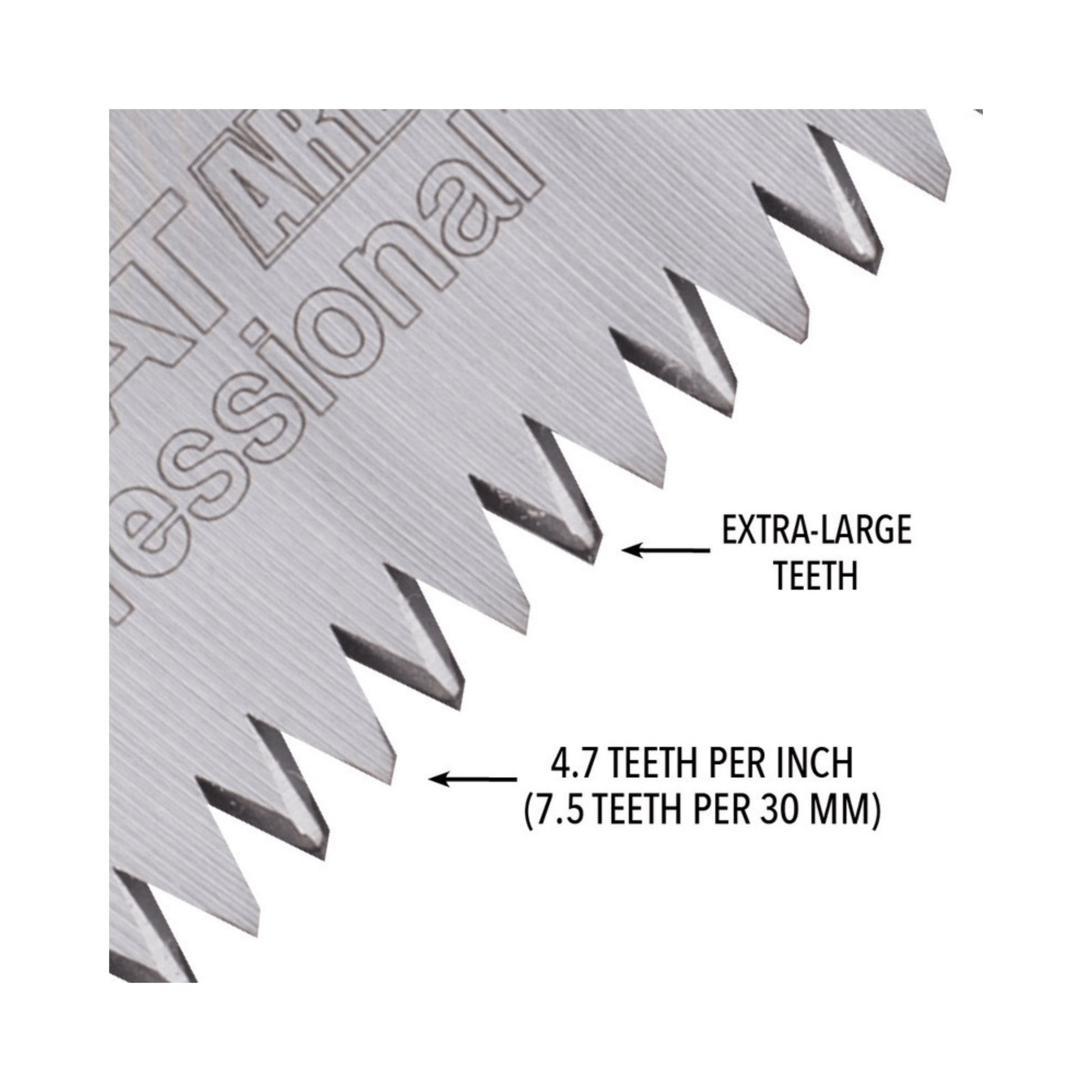 Zubat Arborist Professional Pruning Saw 330mm teeth details, featuring extra-large teeth for efficient cutting.