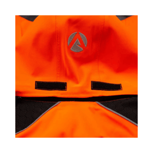 Heavy Duty BreatheDry Hi-Vis Smock close-up view showing bright orange fabric and logo, ideal for arborist and tree surgeon use.