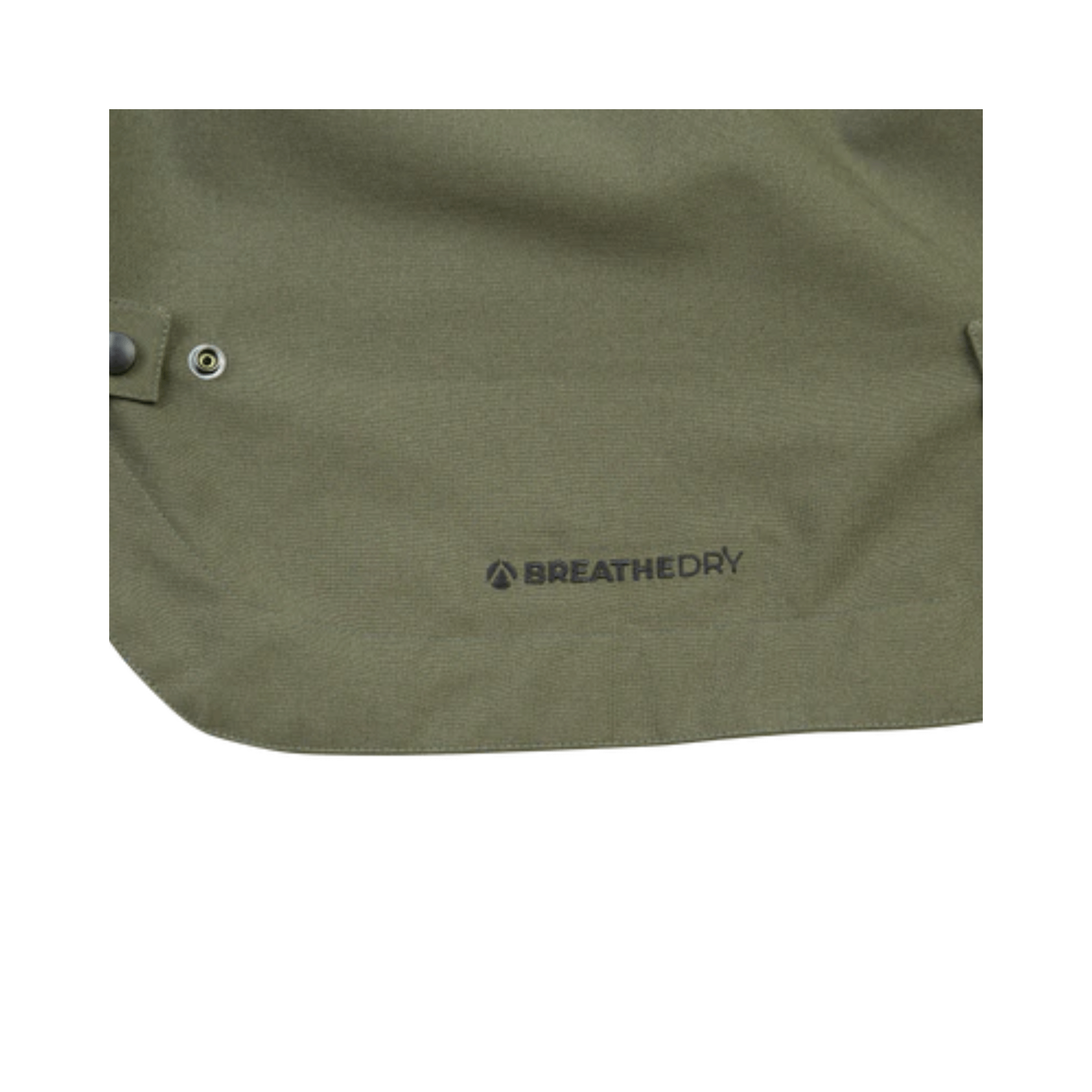 Close-up of the BreatheDry Heavy Duty Smock showing the logo on durable fabric, ideal for tree surgeons and arborists.