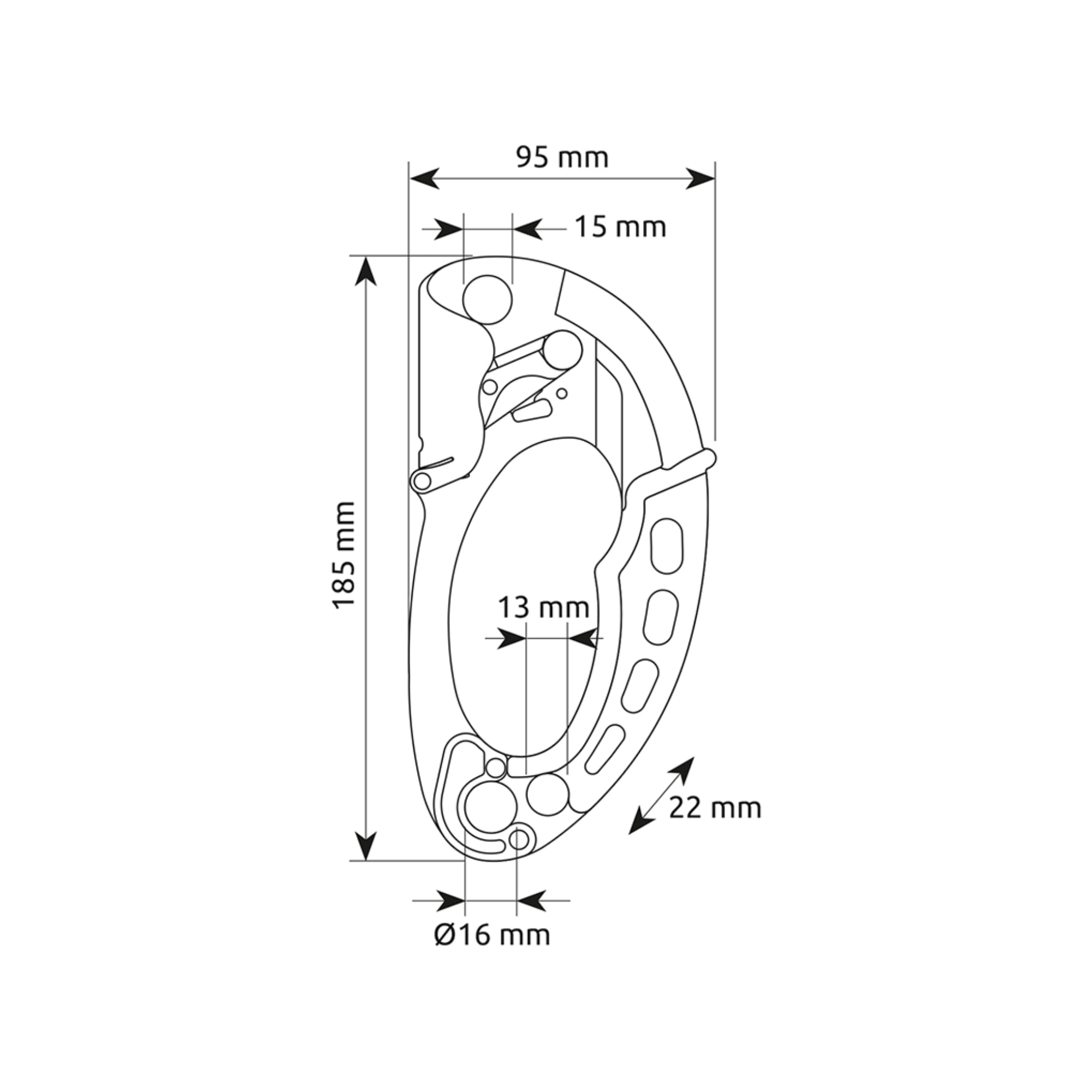 Illustration showing dimensions of the Turbohand Pro Hand Ascender, including measurements in millimeters.