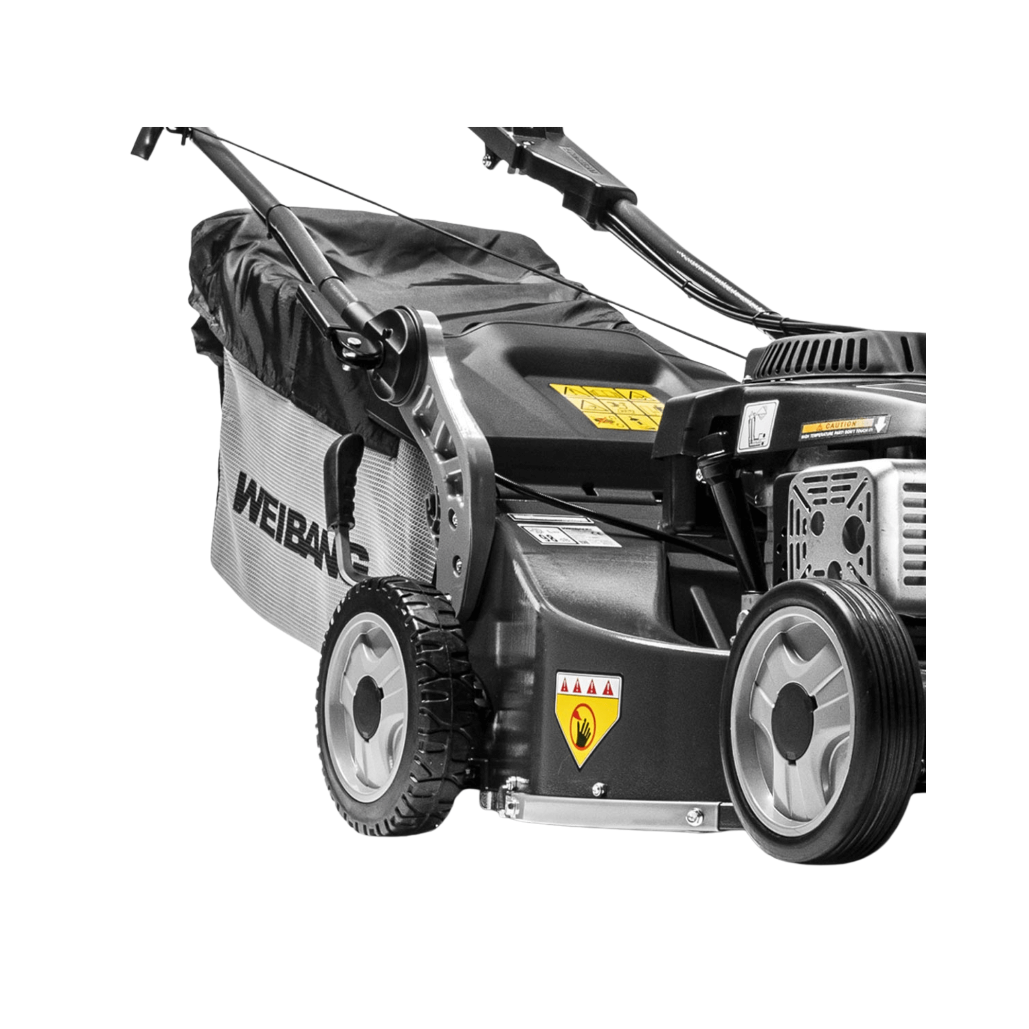 WEIBANG Virtue 53 ASD LV Self Propelled Petrol Lawnmower close-up, showcasing build quality and features.