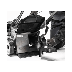 Virtue 50 SVP Variable Speed 4 in 1 Petrol Lawnmower maintenance with user adjusting the components.