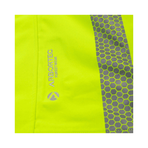 Close-up of Arbortec logo on Heavy Duty Full Zip Waterproof Jacket Hi Vis Yellow.