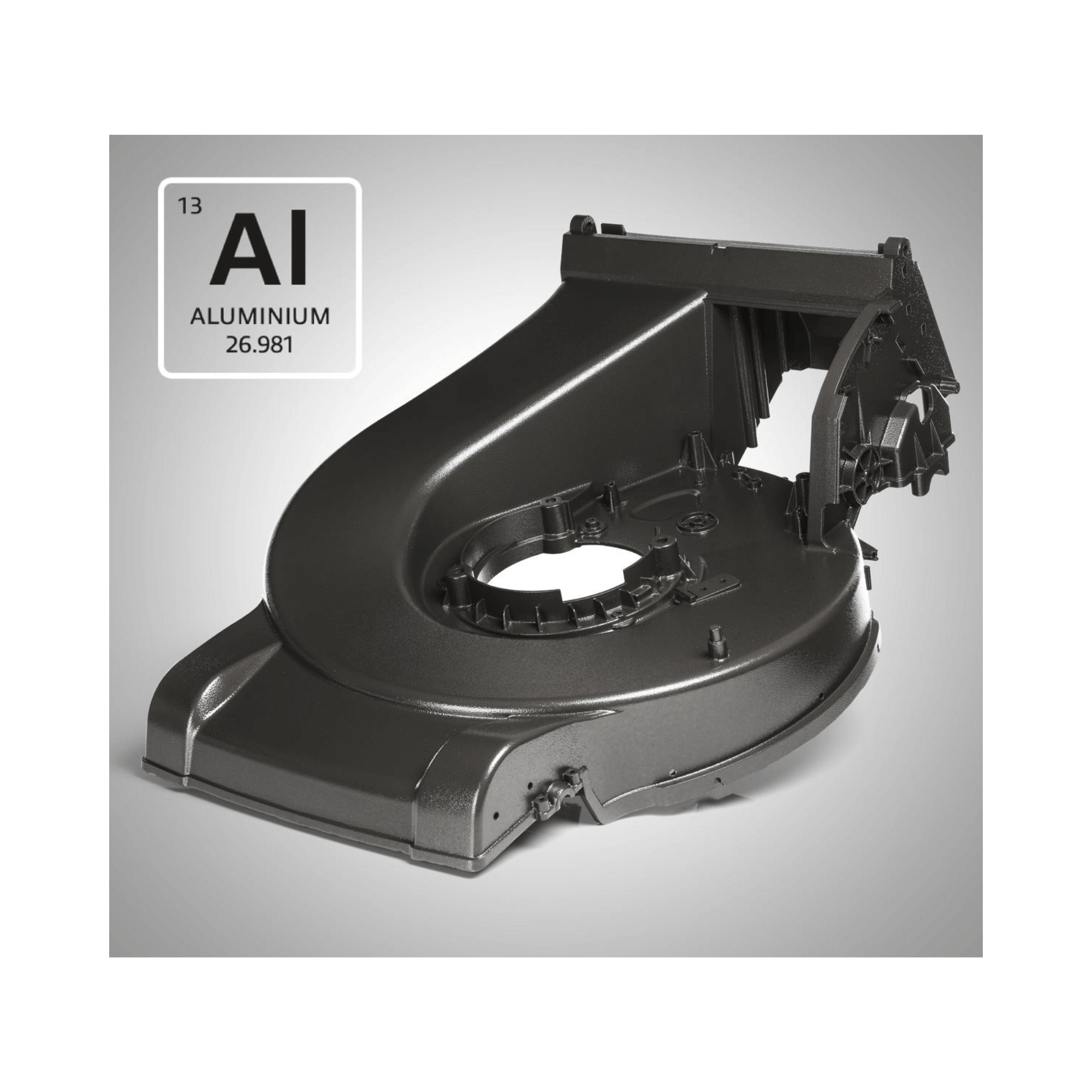 Aluminium deck component of Legacy 48 PRO Rear Roller Petrol Lawnmower, showcasing durability and quality.