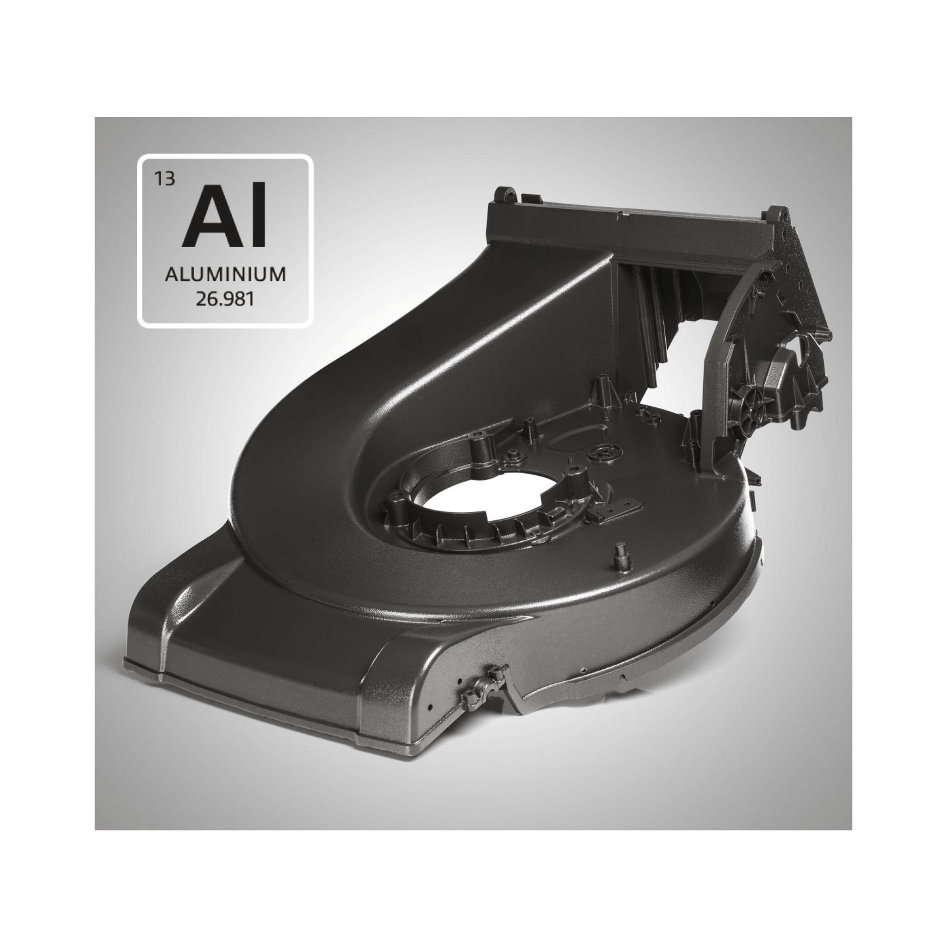 Aluminium deck component of Legacy 48 PRO Rear Roller Petrol Lawnmower, showcasing durability and quality.