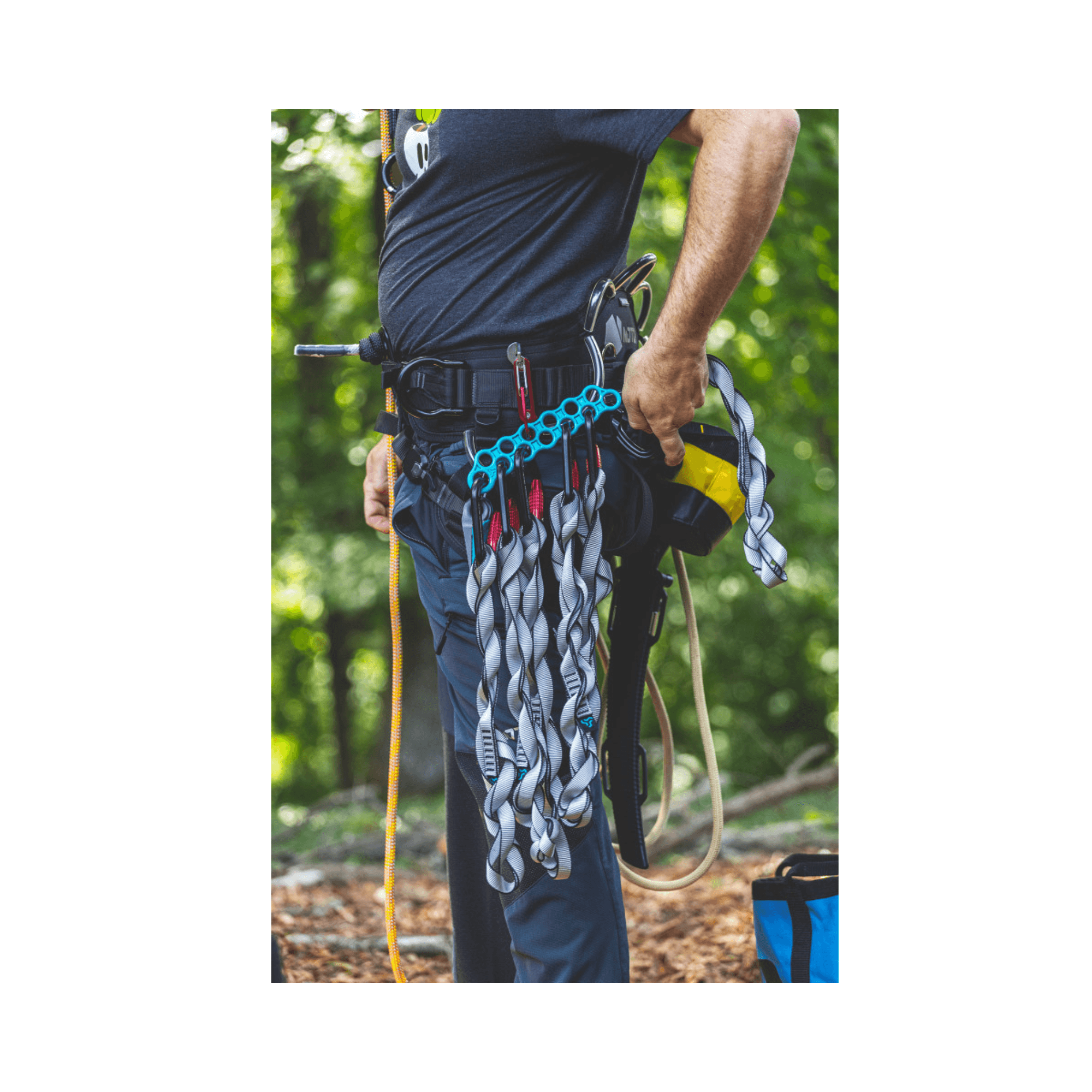 Speedline Sling 100cm / 40" attached to arborist harness for efficient tree rigging.