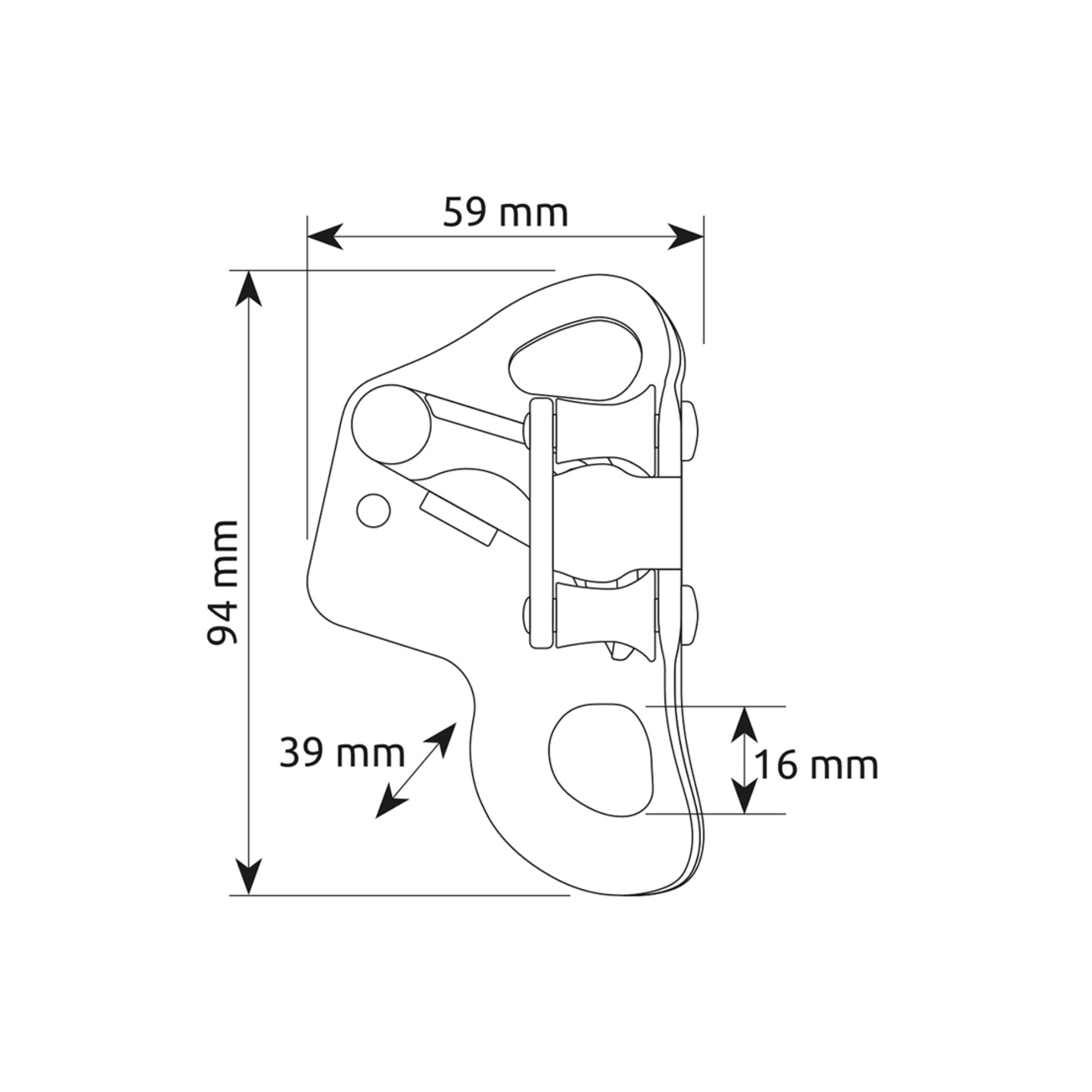 TURBOCHEST Chest Ascender technical drawing dimensions 59mm x 94mm x 39mm x 16mm