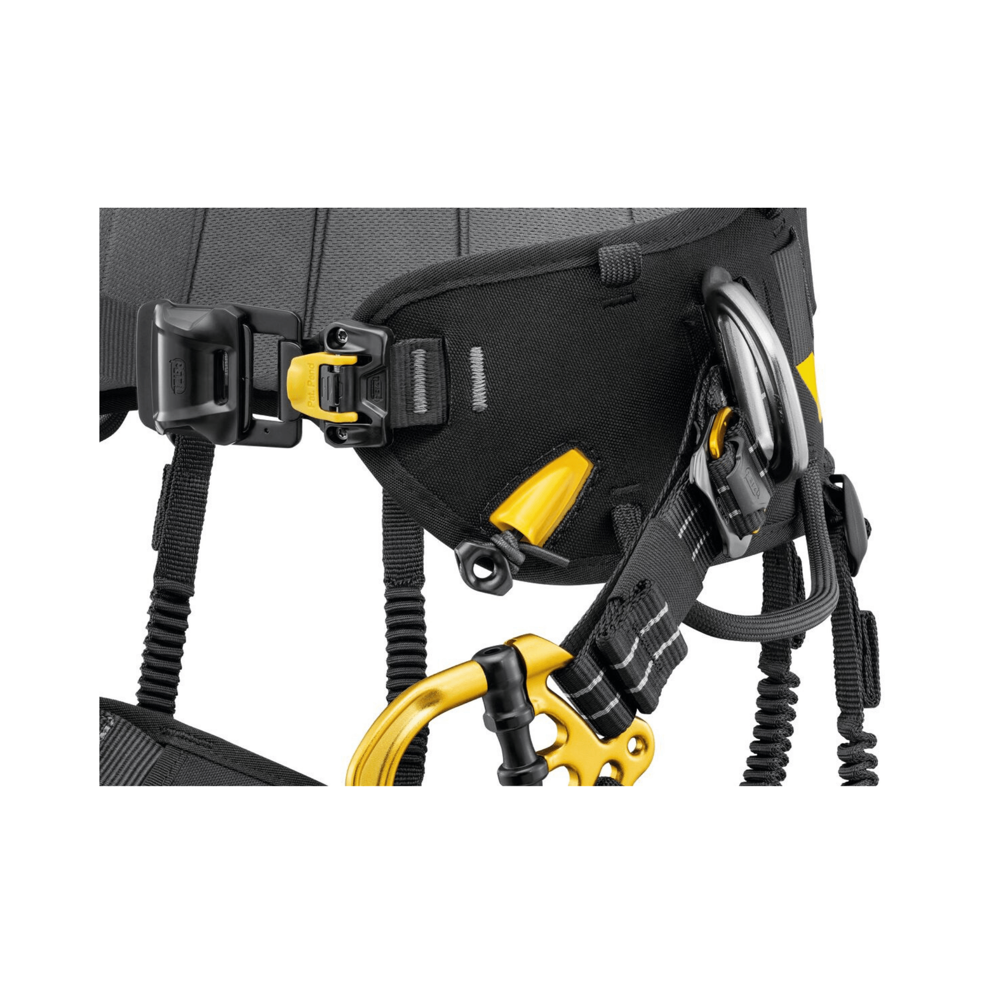 Detailed view of the Sequoia Plus Tree Climbing Harness showing its ergonomic design and integrated SRS system.