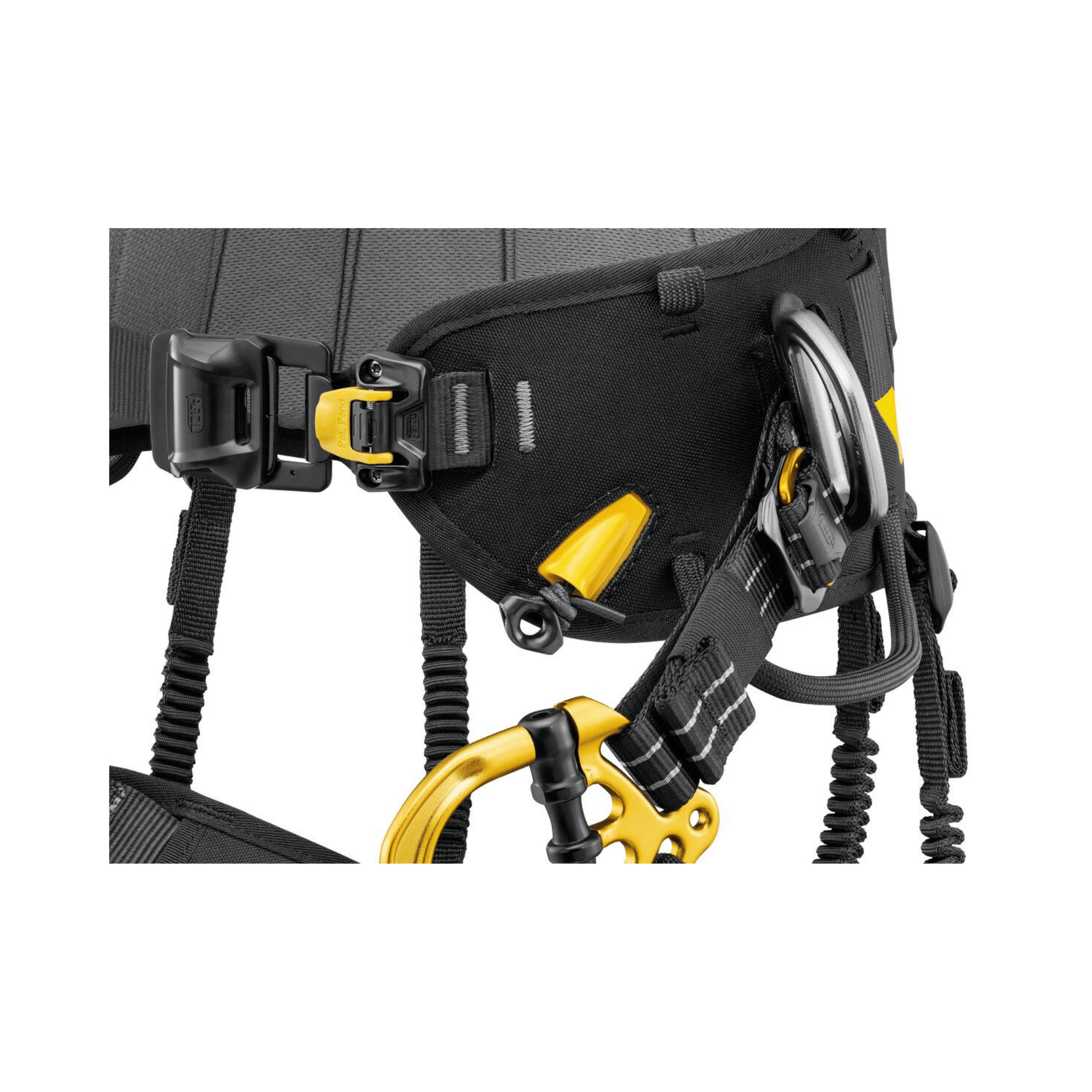 Detailed view of the Sequoia Plus Tree Climbing Harness showing its ergonomic design and integrated SRS system.