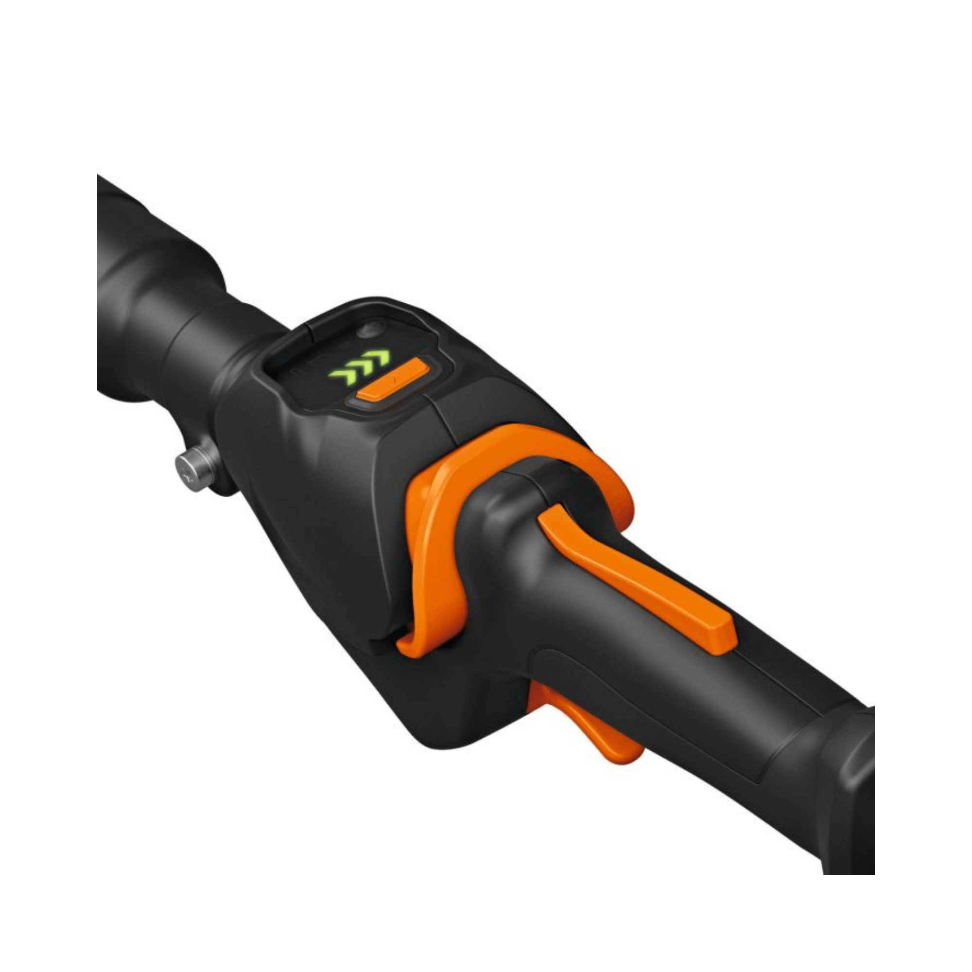 HLA 150 B Cordless Long-Reach Hedge Trimmer control panel showing power settings and ergonomic handle design.