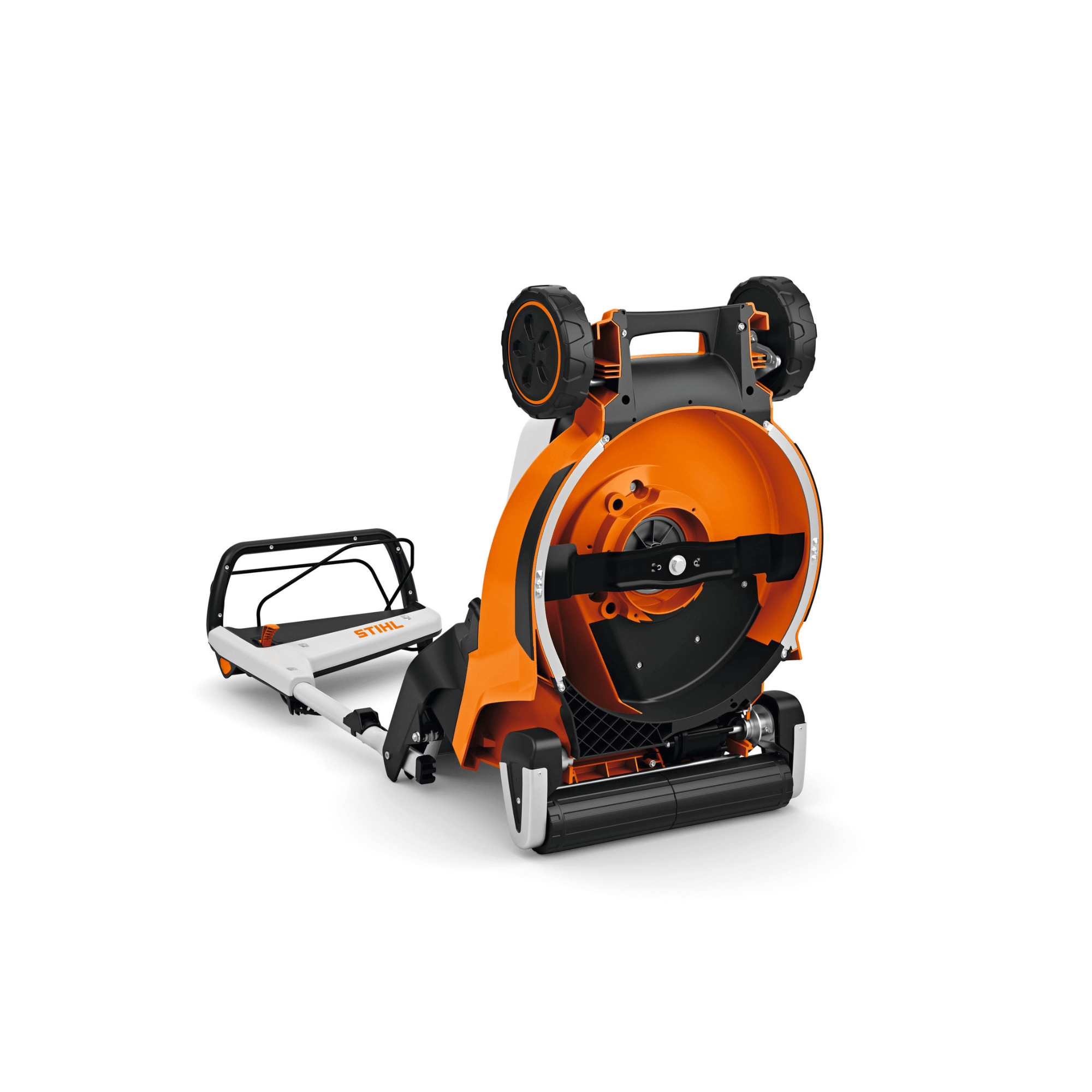 STIHL RMA 448 RV rear roller cordless lawnmower with 46cm cutting width and integrated rear roller for lawn stripes.