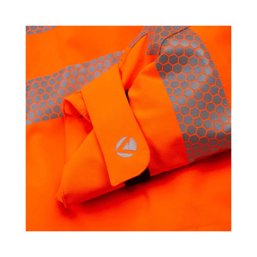 Close-up of Heavy Duty BreatheDry Hi-Vis Smock showing high visibility orange fabric and reflective details for arborists.