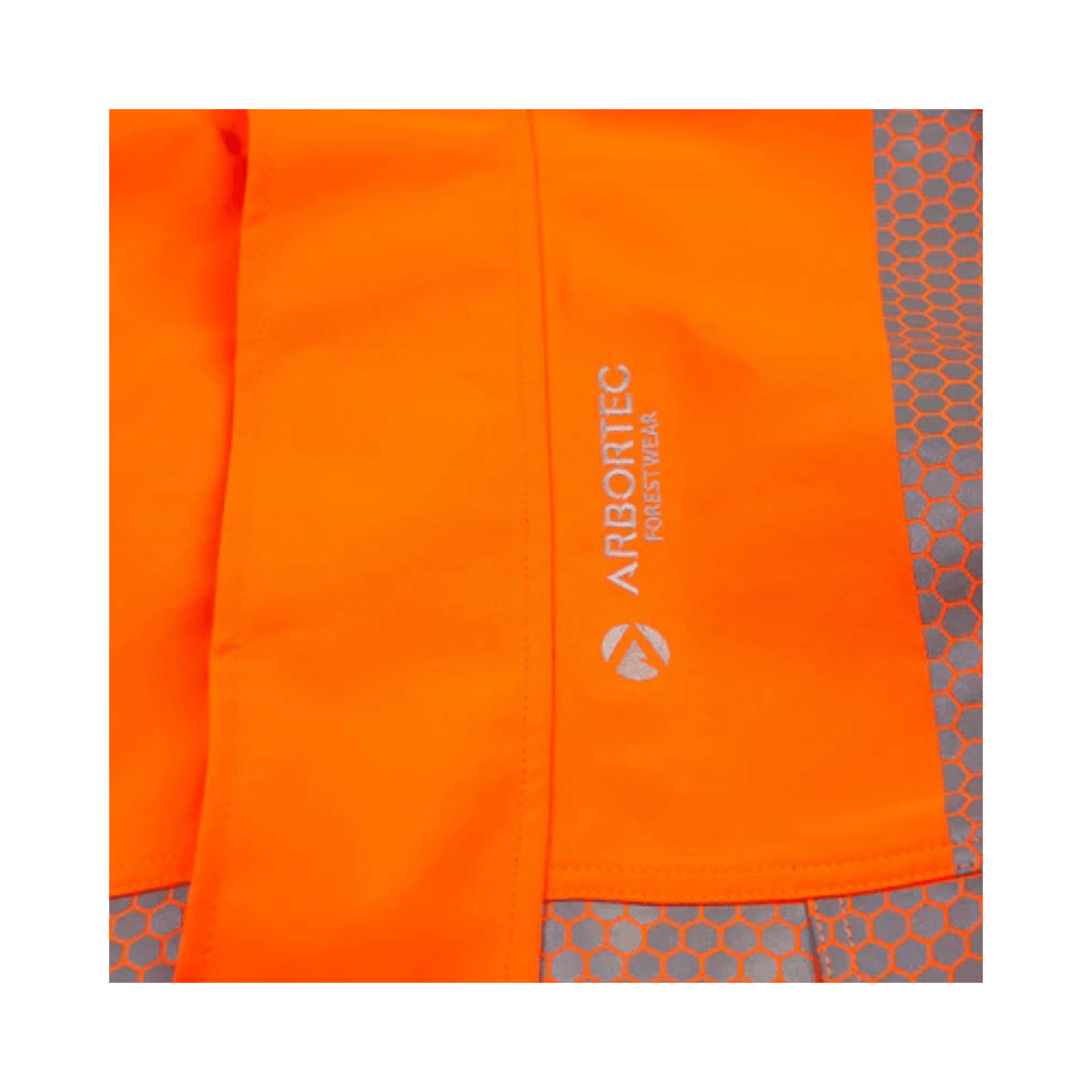 Heavy Duty BreatheDry Hi-Vis Smock close-up showcasing durable orange fabric for arborists and tree surgeons.