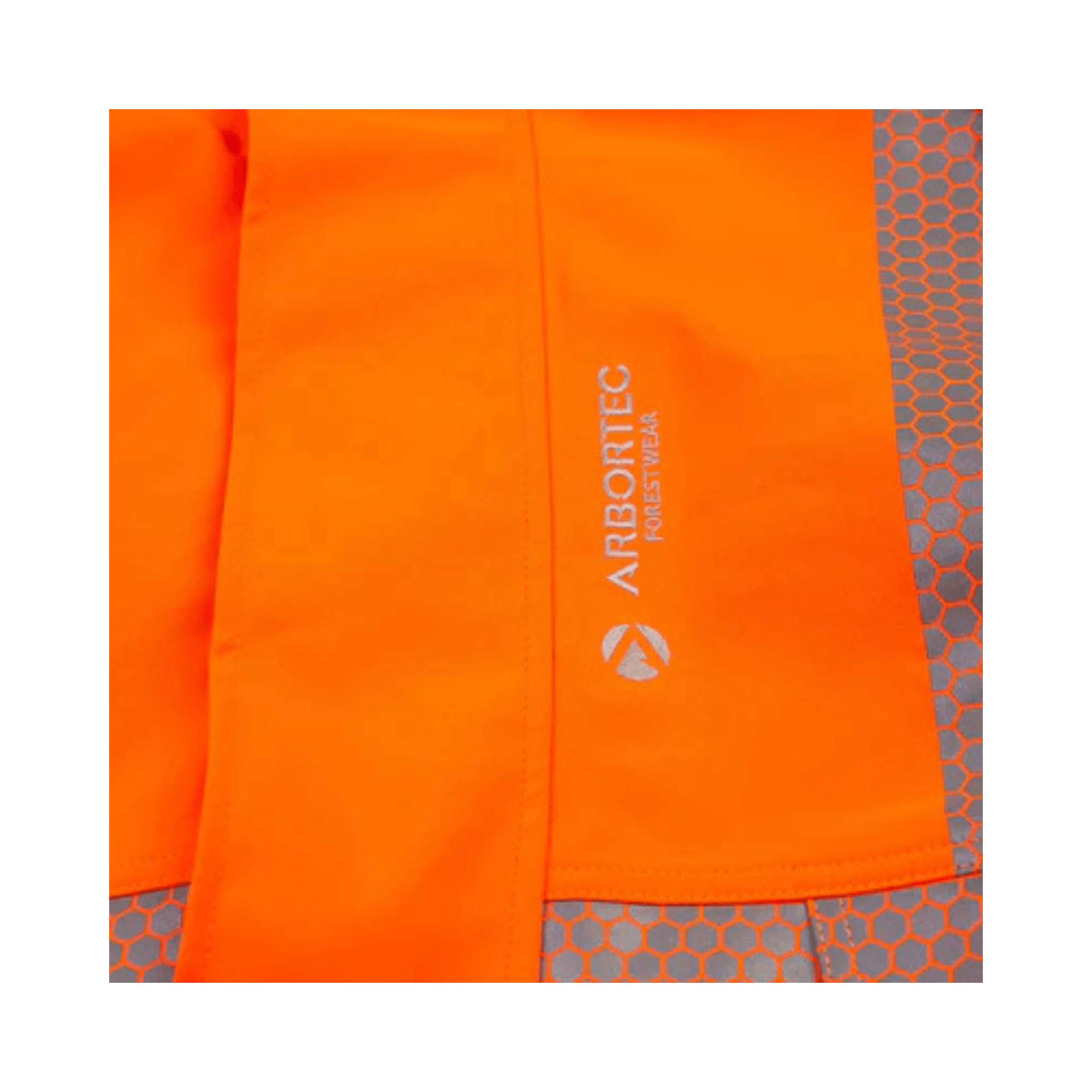 Heavy Duty BreatheDry Hi-Vis Smock close-up showcasing durable orange fabric for arborists and tree surgeons.