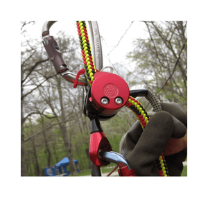 Close-up of LockJack 2 swivel mechanical ascender with carabiner and rope, ideal for tree surgeons.