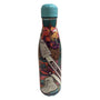 A teal-colored reusable water bottle with a colorful, graphic design featuring arborist tools and characters.