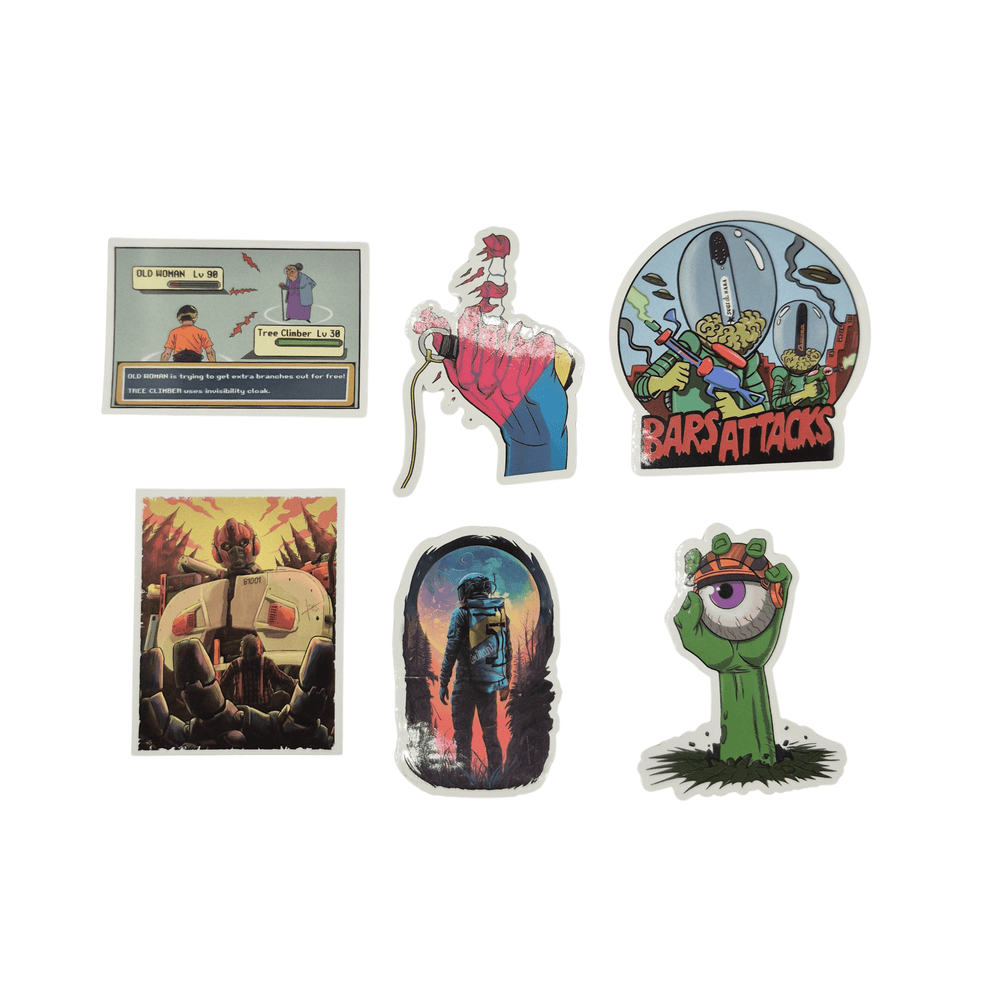 Sticker Collection Volumes 1 to 9 featuring unique pop culture designs and durable outdoor stickers.