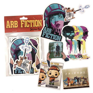 Arb Fiction sticker collection featuring unique designs for tree surgeons and outdoor enthusiasts.