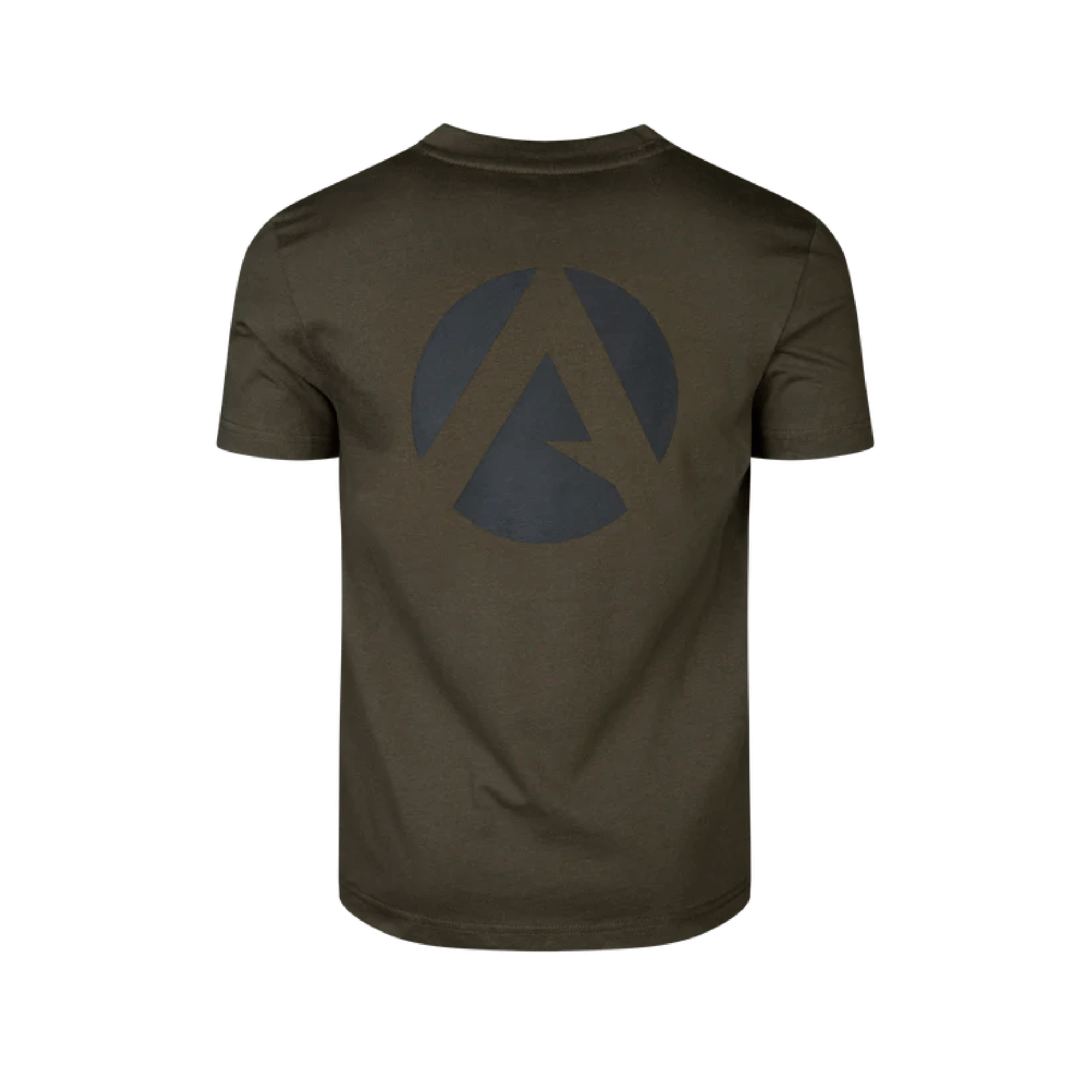 Short Sleeve T-Shirt Olive back view featuring a stylish logo design on an olive green fabric.