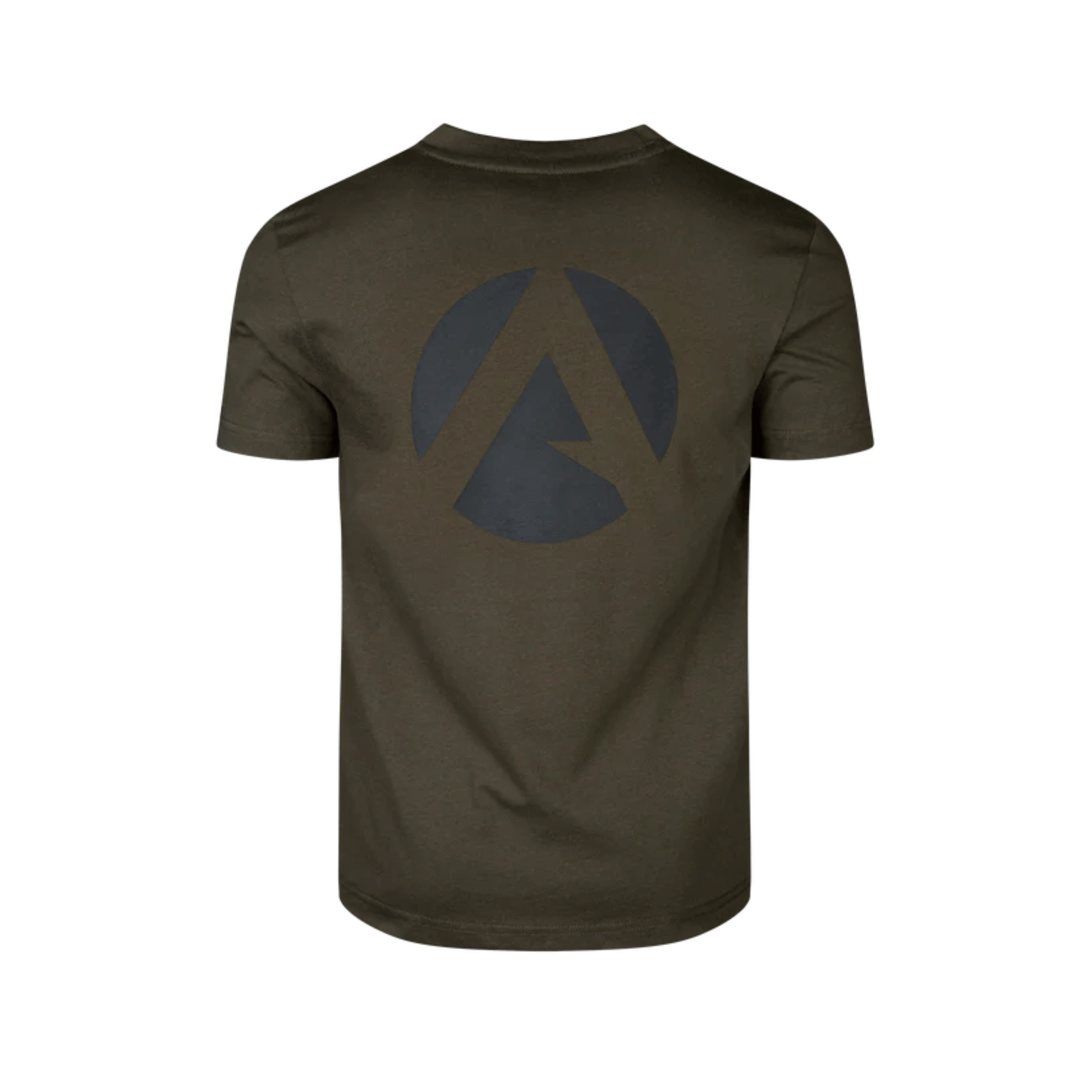 Short Sleeve T-Shirt Olive back view featuring a stylish logo design on an olive green fabric.