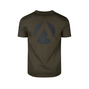 Short Sleeve T-Shirt Olive back view featuring a stylish logo design on an olive green fabric.