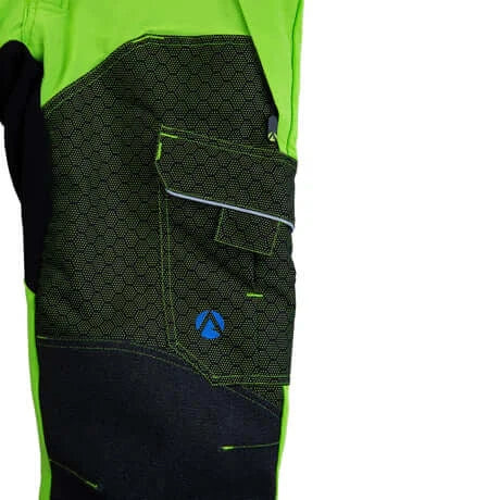 Breatheflex Pro Deep Forest Chainsaw Trousers Type A in lime green with reinforced knees and pockets, ideal for tree surgeons.
