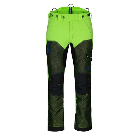 Breatheflex Pro Deep Forest Chainsaw Trousers Type A in Lime, designed for tree surgeons with reinforced knees and ankles.