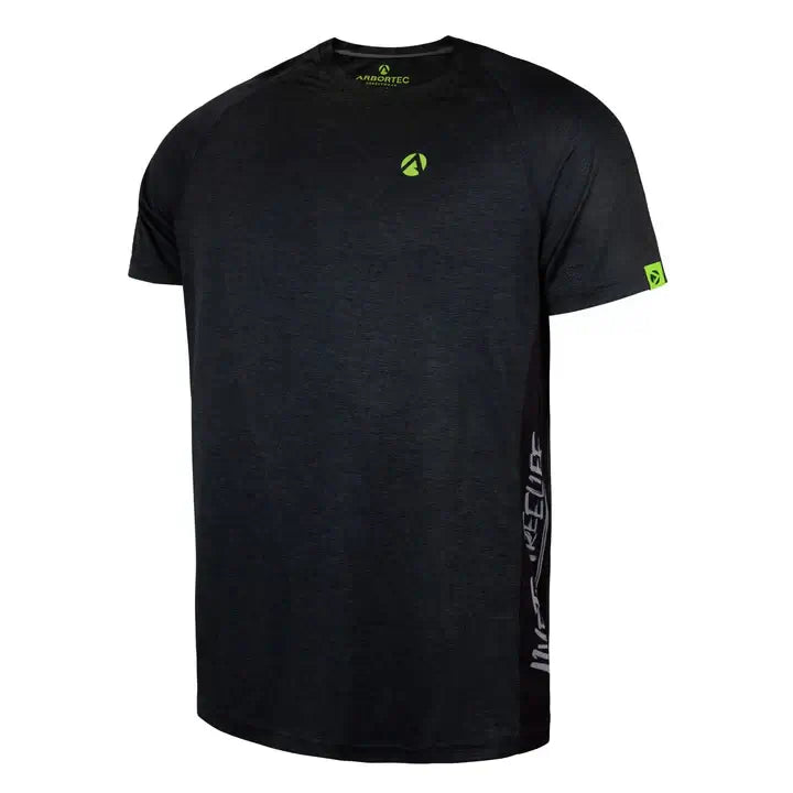 Arbortec Performance T-Shirt in black, perfect activewear for tree surgeons, featuring comfort and breathability.