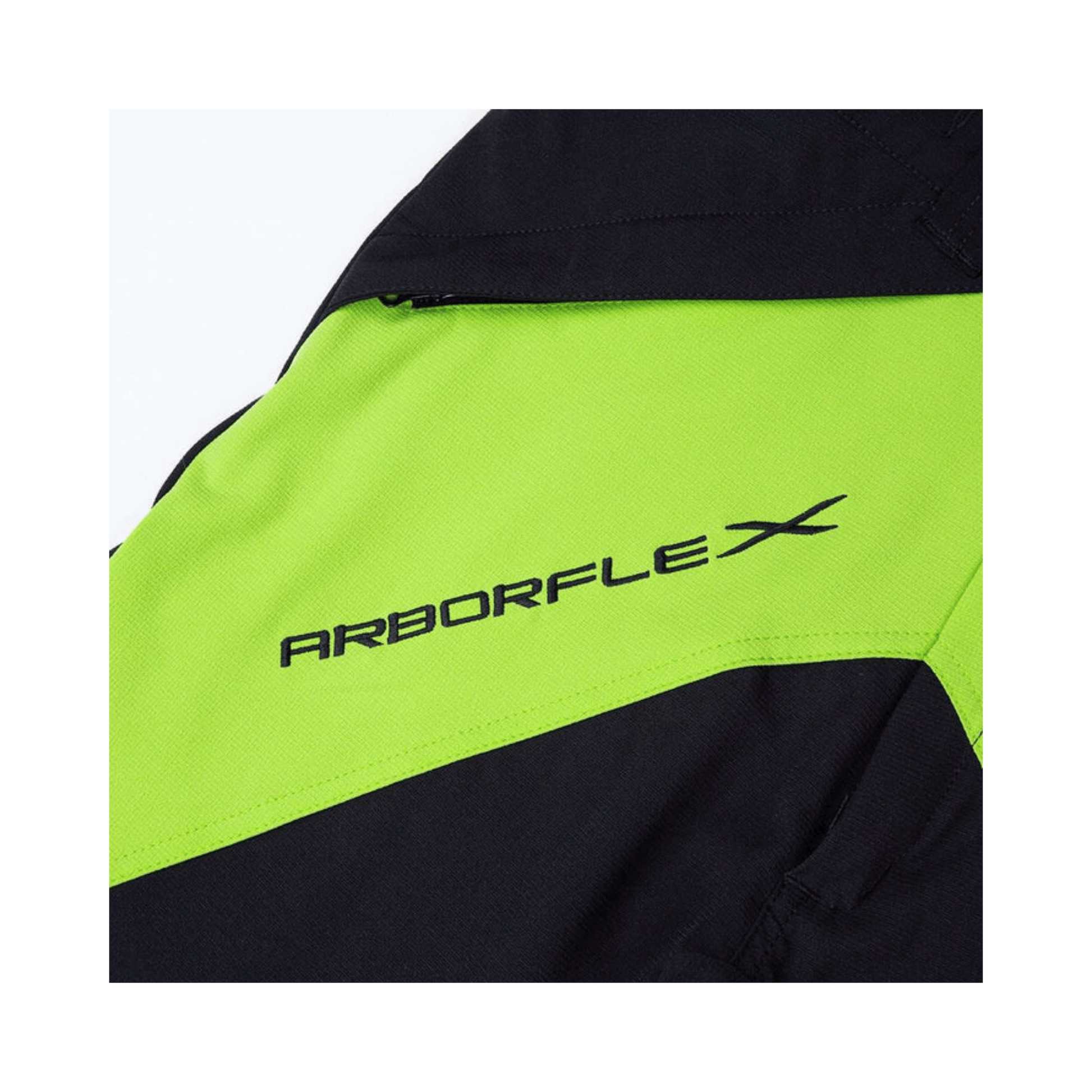 Arborflex Mid Range Lime Trousers logo detail for tree surgeons and arborists