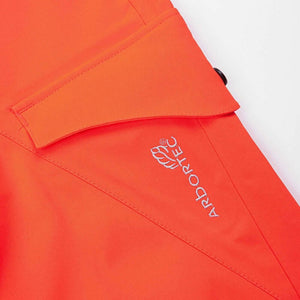 Close-up of Arbortec Arborflex Storm Trousers in Hi-Vis Orange, designed for tree surgeons and outdoor work.