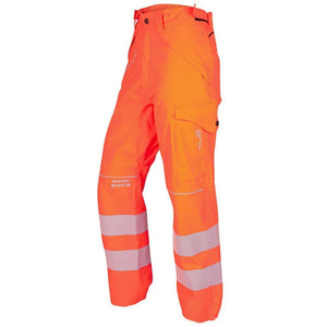 Arborflex Storm Trousers in Hi-Vis Orange for tree surgeons, offering waterproof and breathable protection for outdoor work.