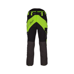 Arbortec Breatheflex Chainsaw Trousers in black and lime color, designed for tree surgeons and forestry workers.