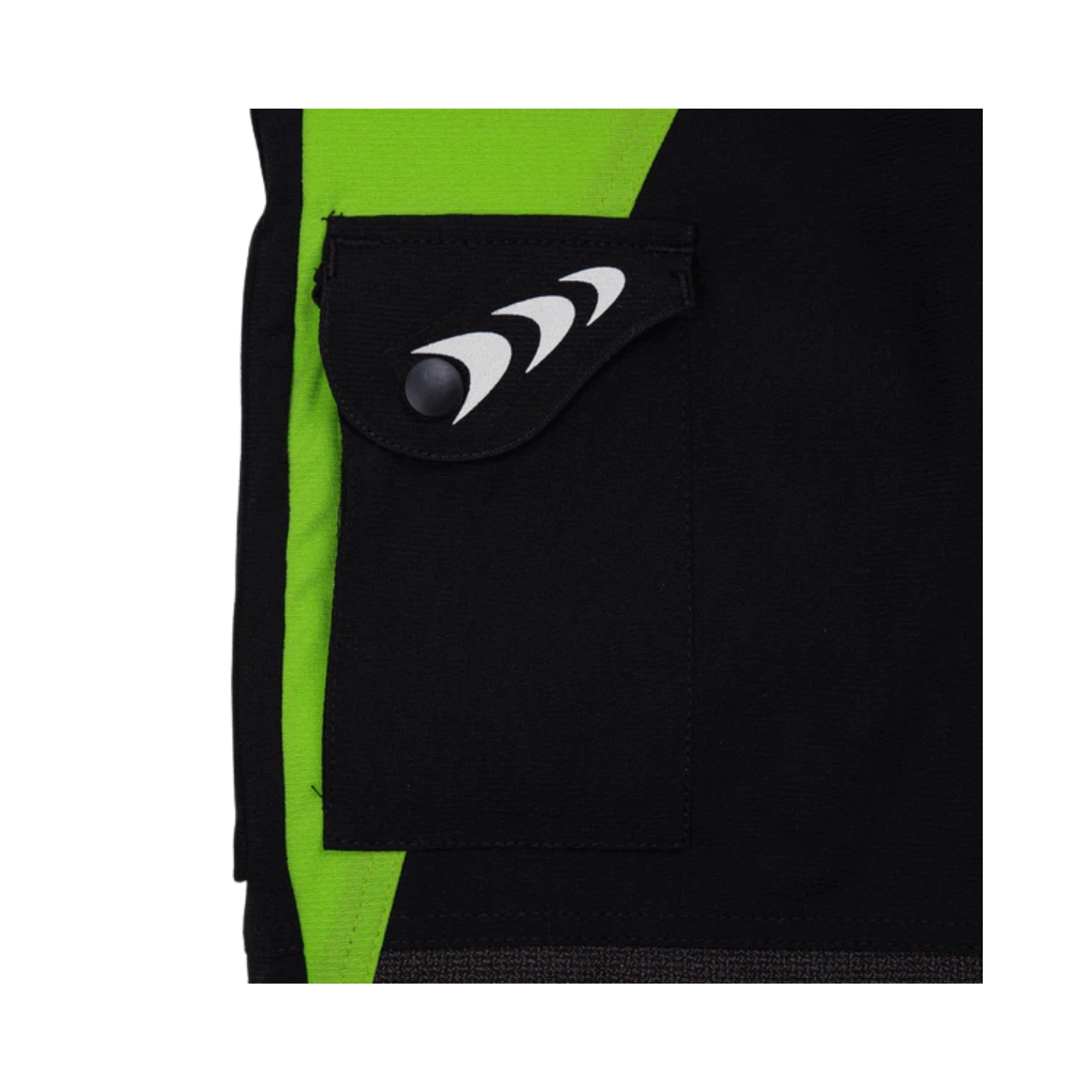 Close-up of the pocket detail on Arbortec Breatheflex Chainsaw Trousers in Black/Lime, designed for tree surgeons.