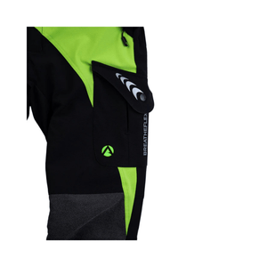 Breatheflex Chainsaw Trousers Black/Lime Type C Class 2 close-up showing pocket and detailing for tree surgeons.