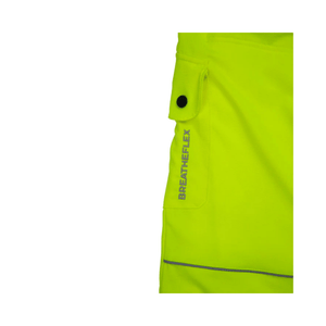 Breatheflex Chainsaw Trousers Design C Class 1 Hi-Vis Yellow close-up view showing pocket and branding.