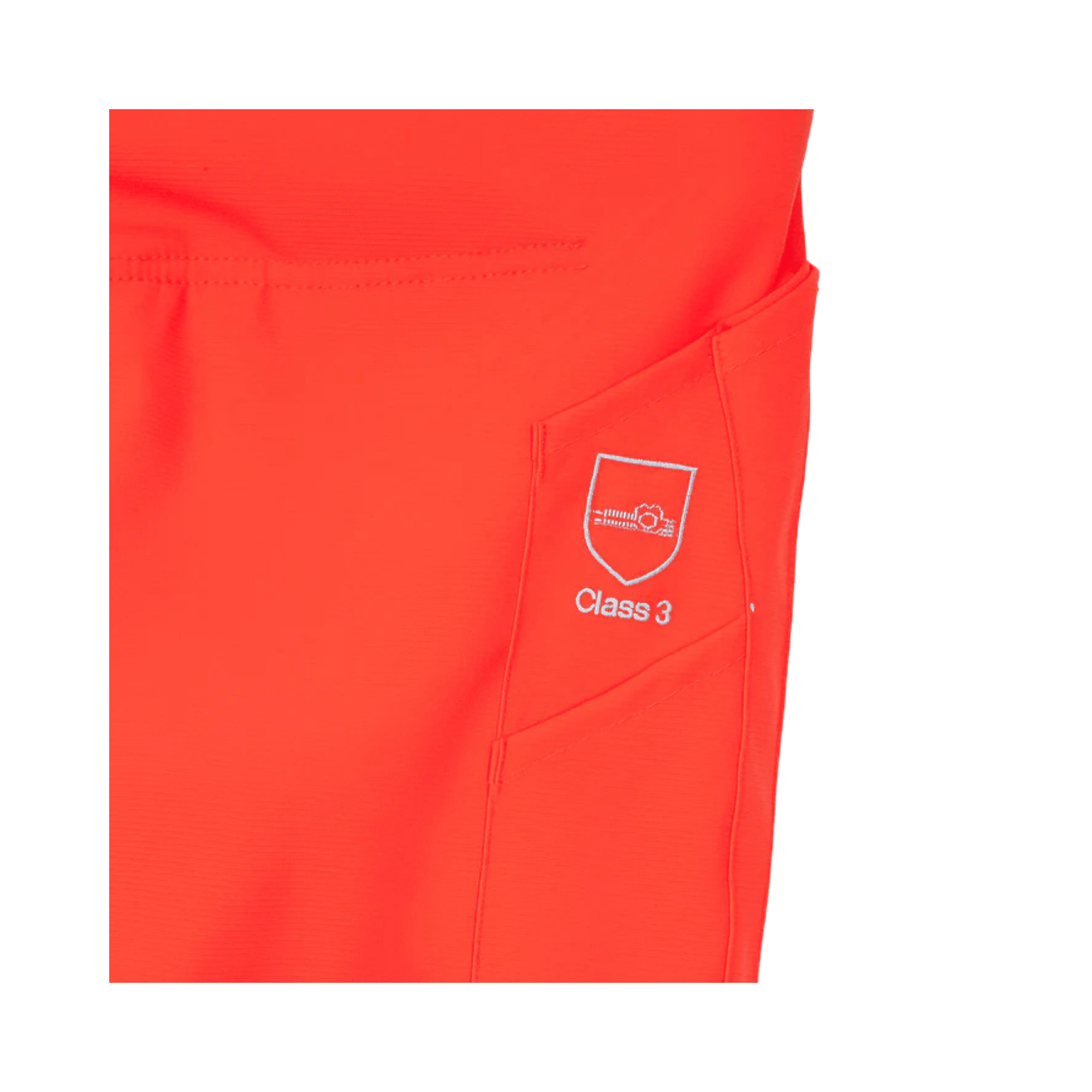 Breatheflex Chainsaw Trousers Design C Class 3 Hi-Vis Orange showing side pocket and Class 3 emblem.