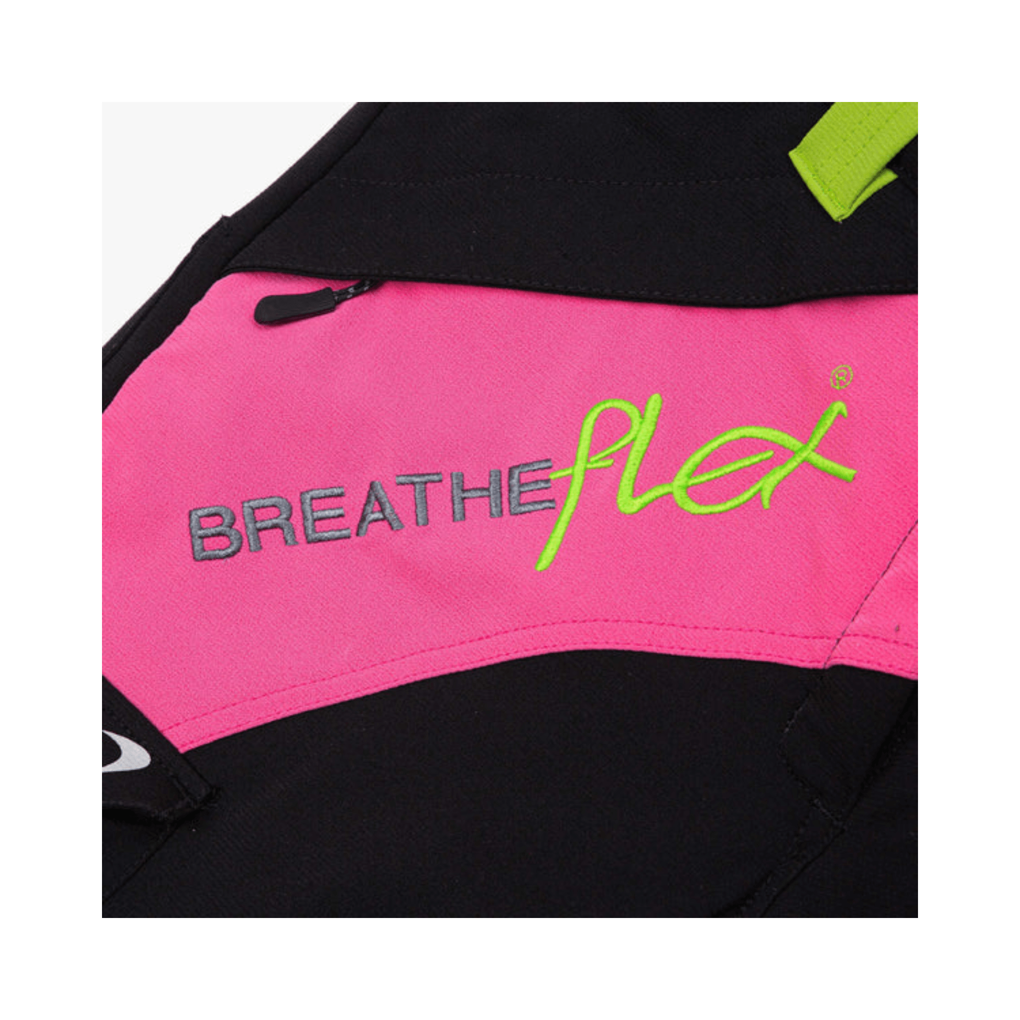 Close-up of Breatheflex Chainsaw Trousers Design Type A Womens logo, showcasing lightweight comfort for tree surgeons.