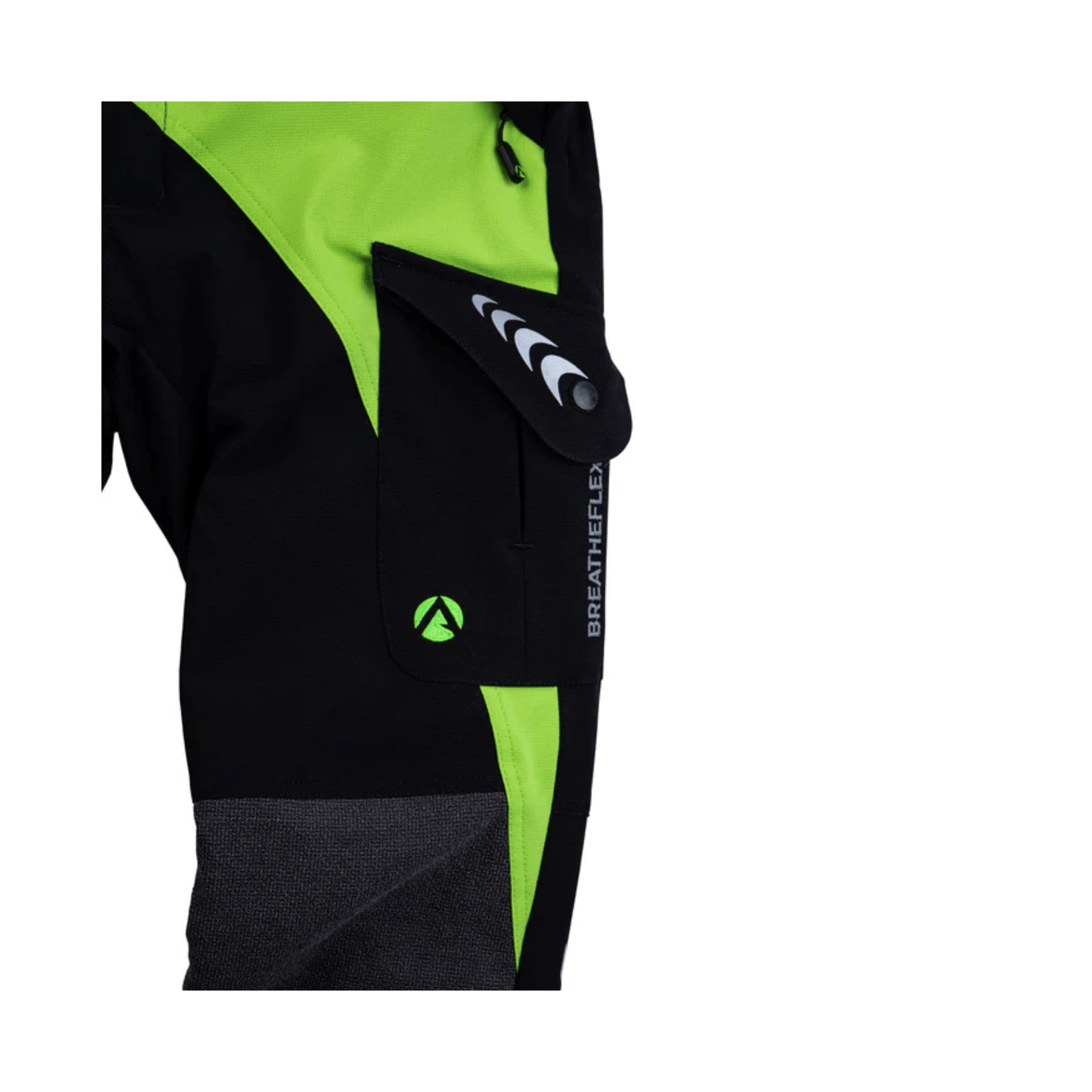 Breatheflex Chainsaw Trousers Lime Design Type C Womens close-up of side pocket and logo detail