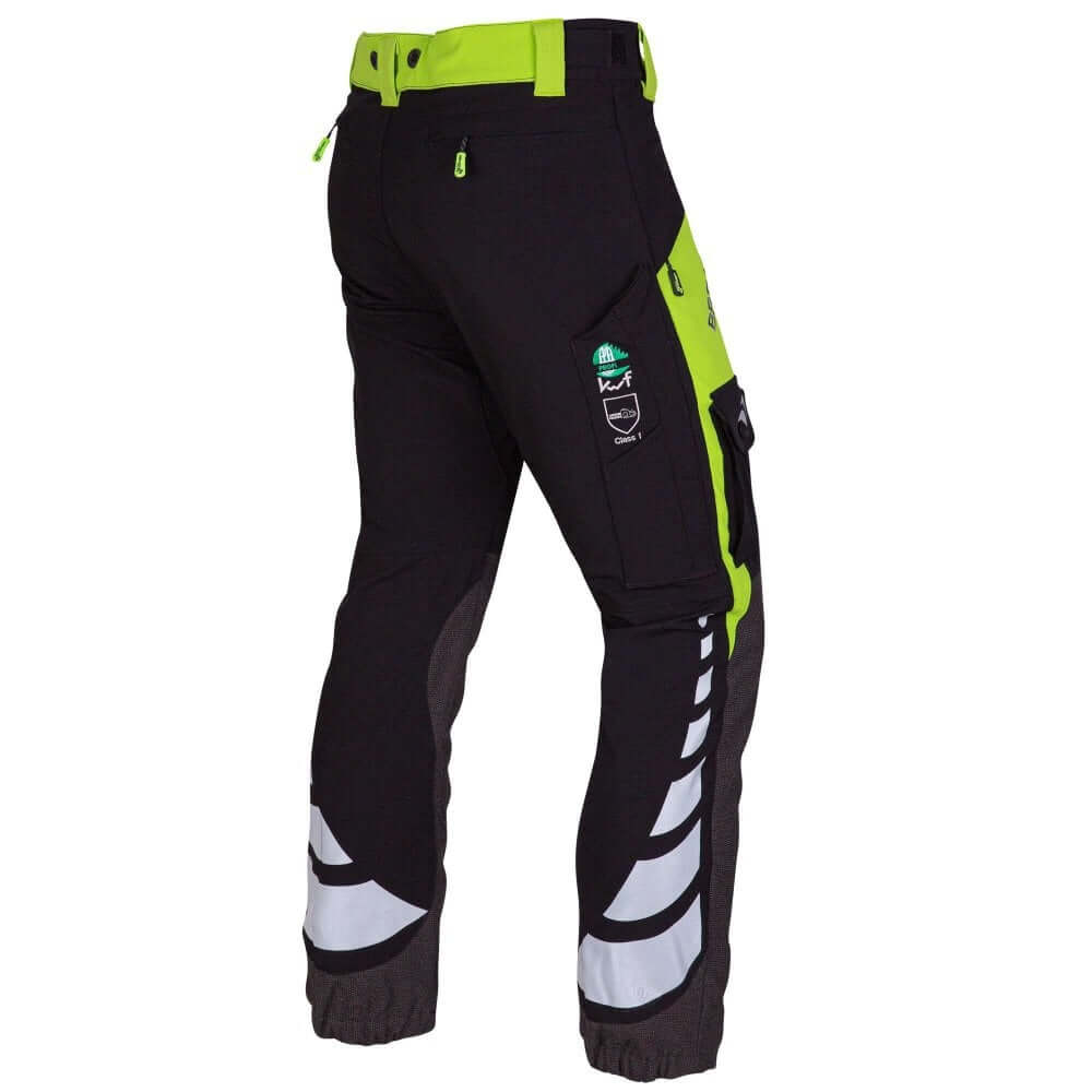 Breatheflex Chainsaw Trousers for women in lime and black, tailored for female arborists and tree surgeons.