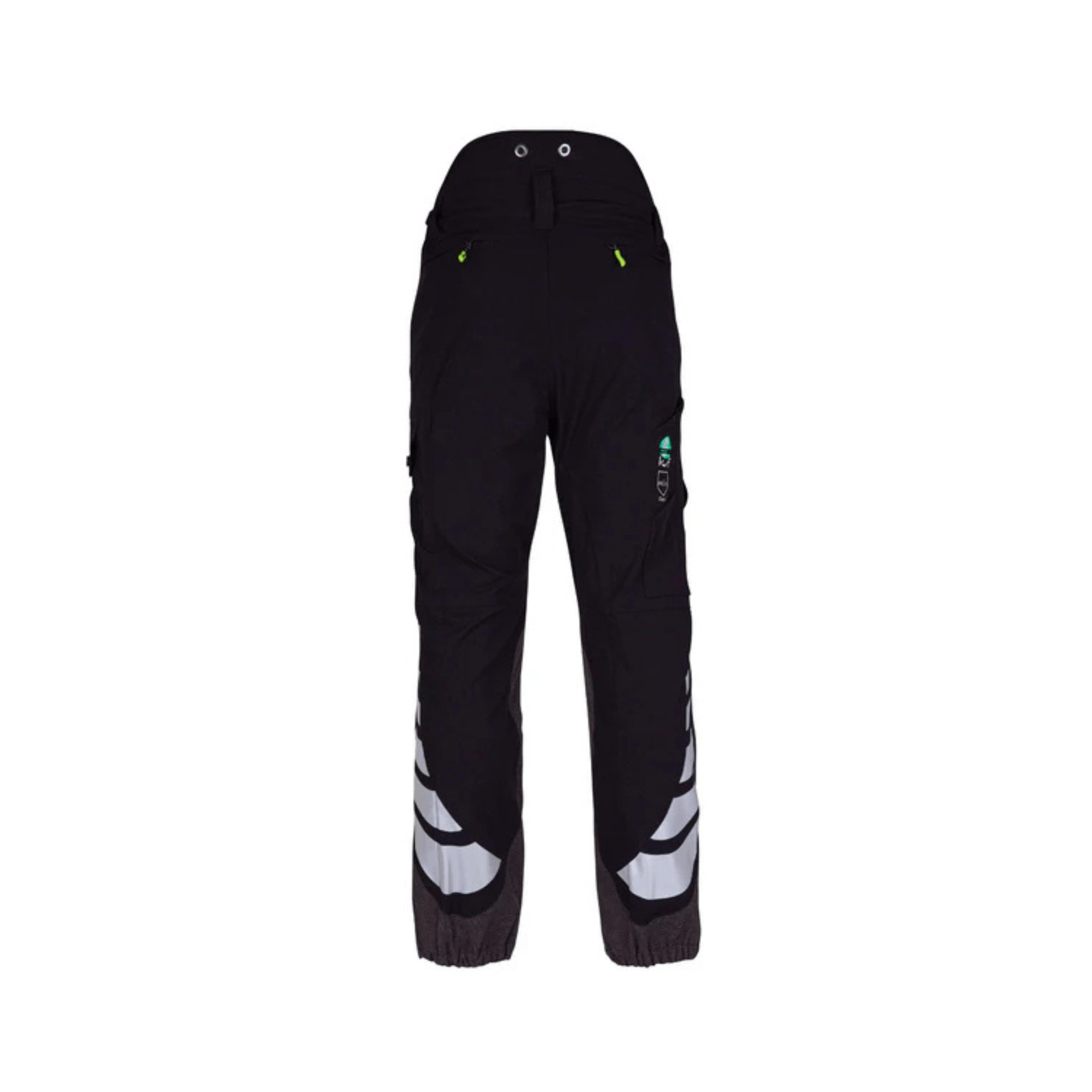 Breatheflex Chainsaw Trousers Black Type A back view featuring reflective detail and pockets, ideal for tree surgeons and arborists.