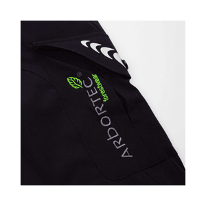 Close-up of Arbortec logo on Breatheflex Chainsaw Trousers Black Type A designed for tree surgeons and arborists.